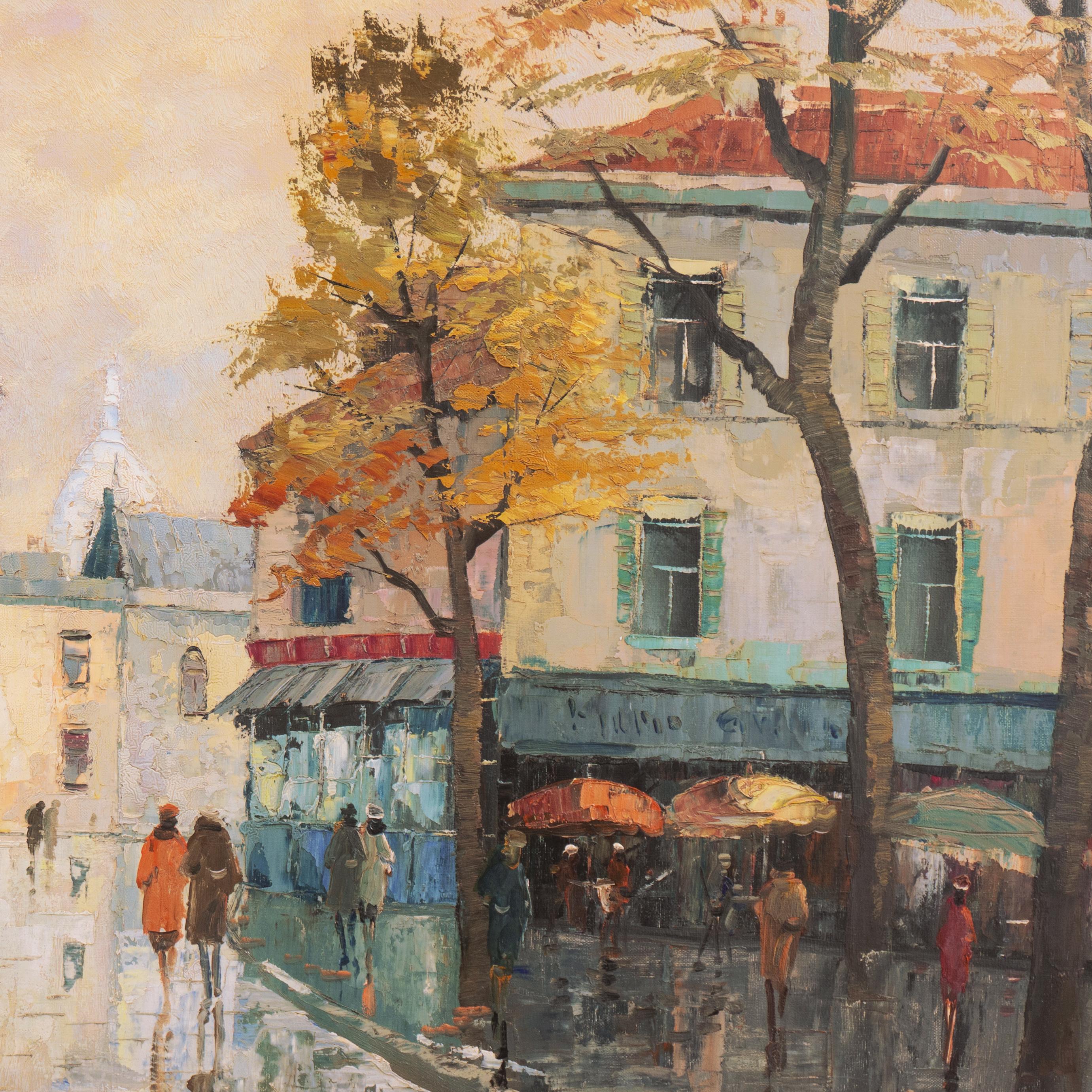 'Rainy Day in Paris, Montmartre with a View of Sacré-Cœur', Large Framed Oil For Sale 1