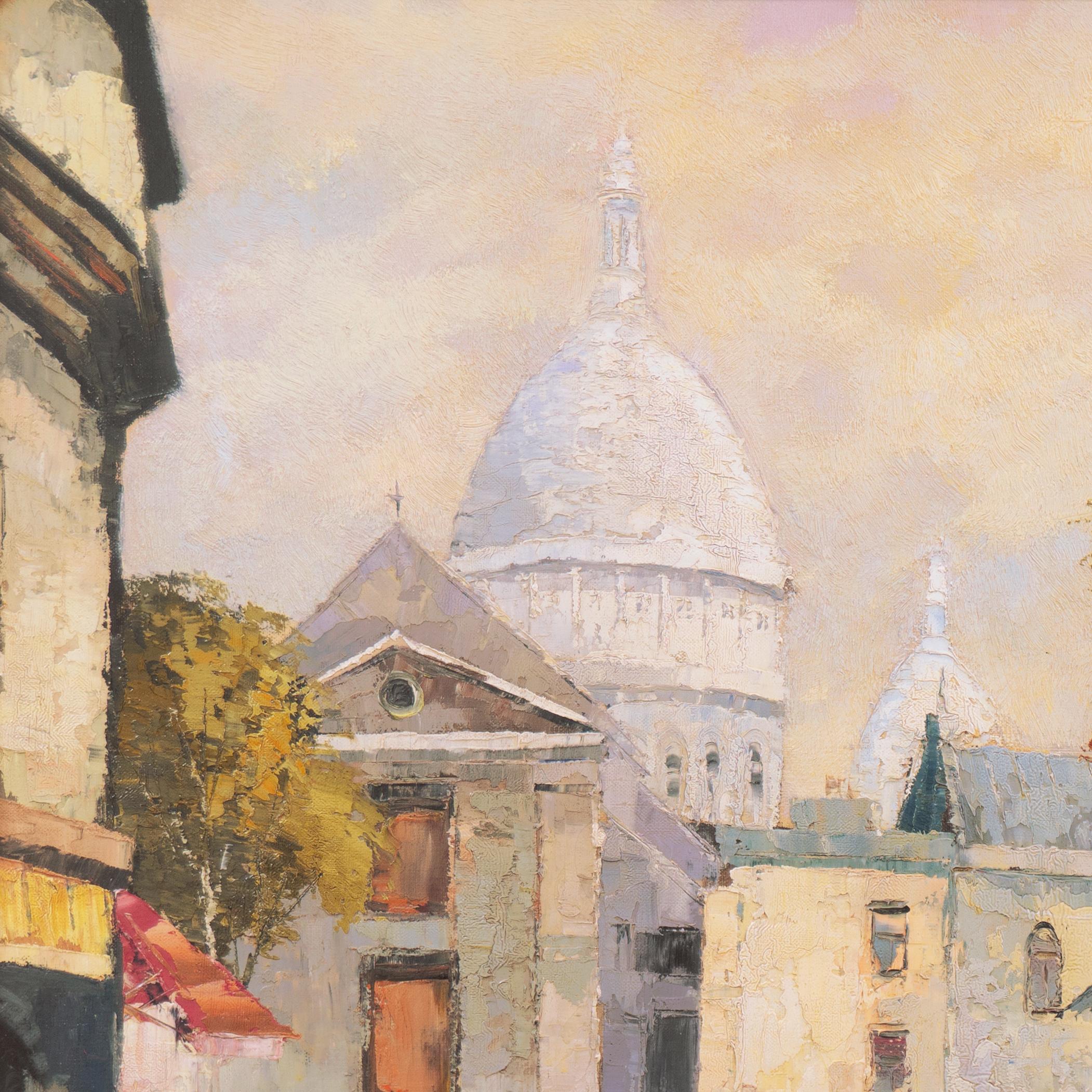 'Rainy Day in Paris, Montmartre with a View of Sacré-Cœur', Large Framed Oil - Impressionist Painting by Andre Renault