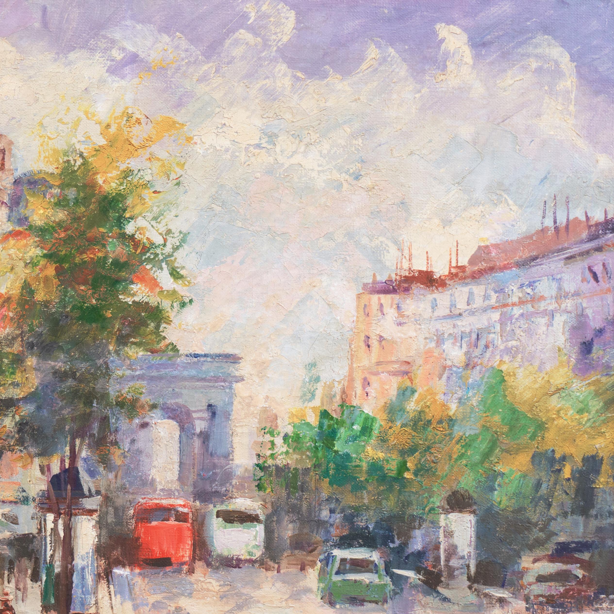 'The Arc de Triomphe from the Champs-Élysées', Paris, France, Post-Impressionist - Beige Landscape Painting by Boucher