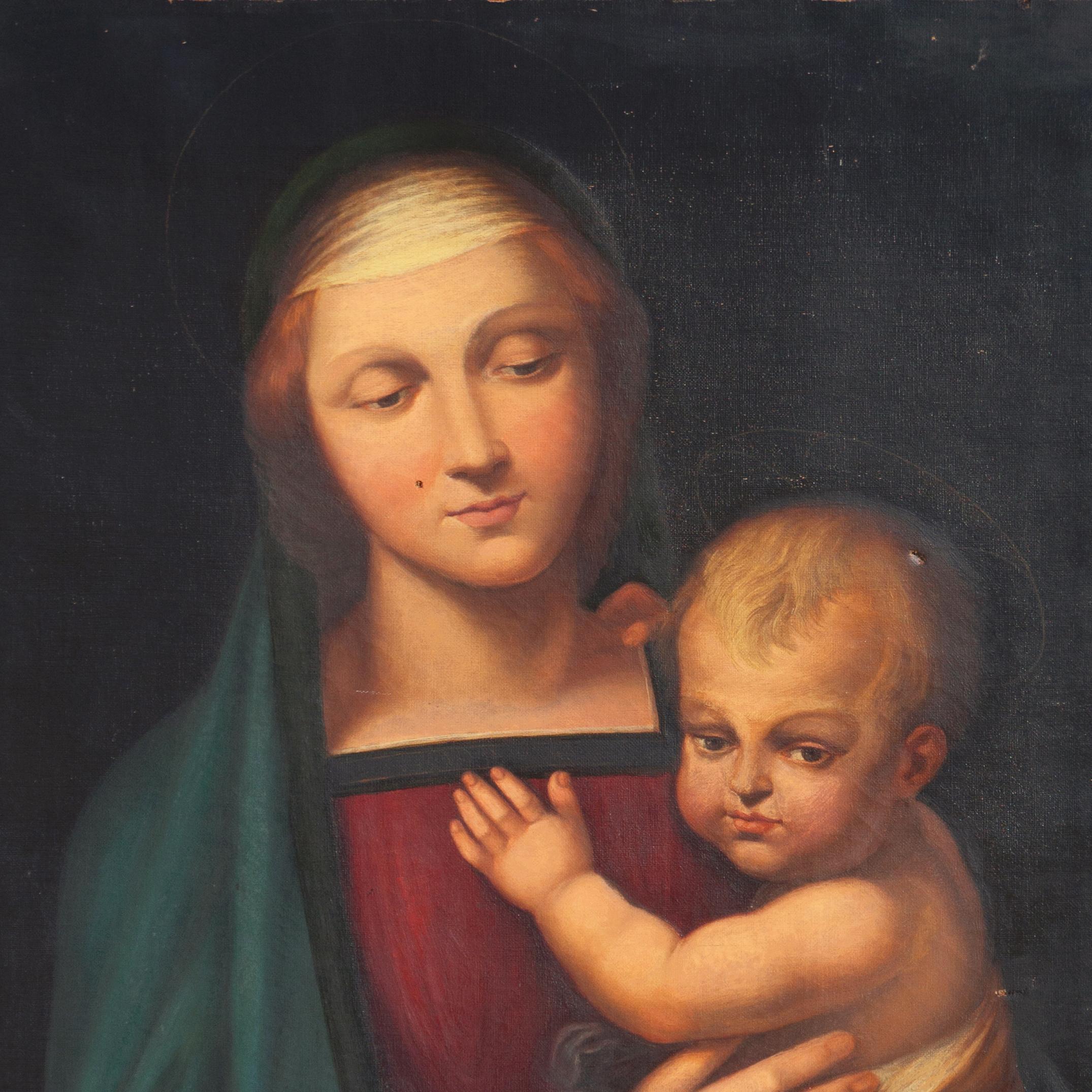 'Madonna and Child', Large oil after Raphael, Italian Renaissance, Urbino - Painting by Unknown