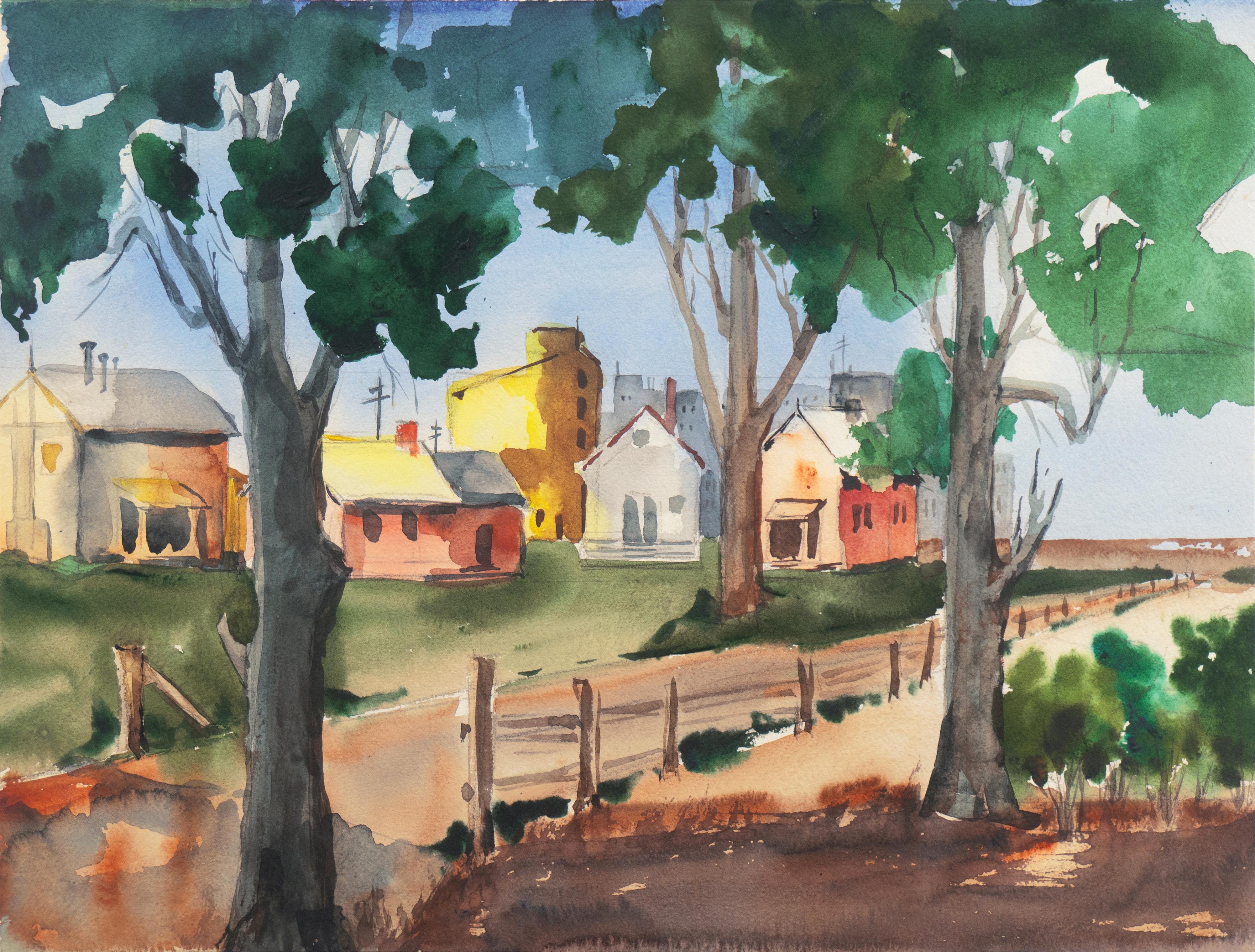 Landscape Art Muriel Backman - « University Village, Berkeley » Carmel, Californie, Femme post-impressionniste