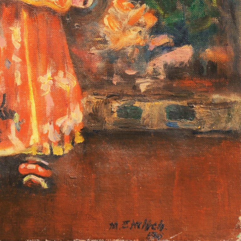'Young Woman Holding a Vase of Lilies', Chinese, Chinoiserie - Painting by Maurice Ehrlich