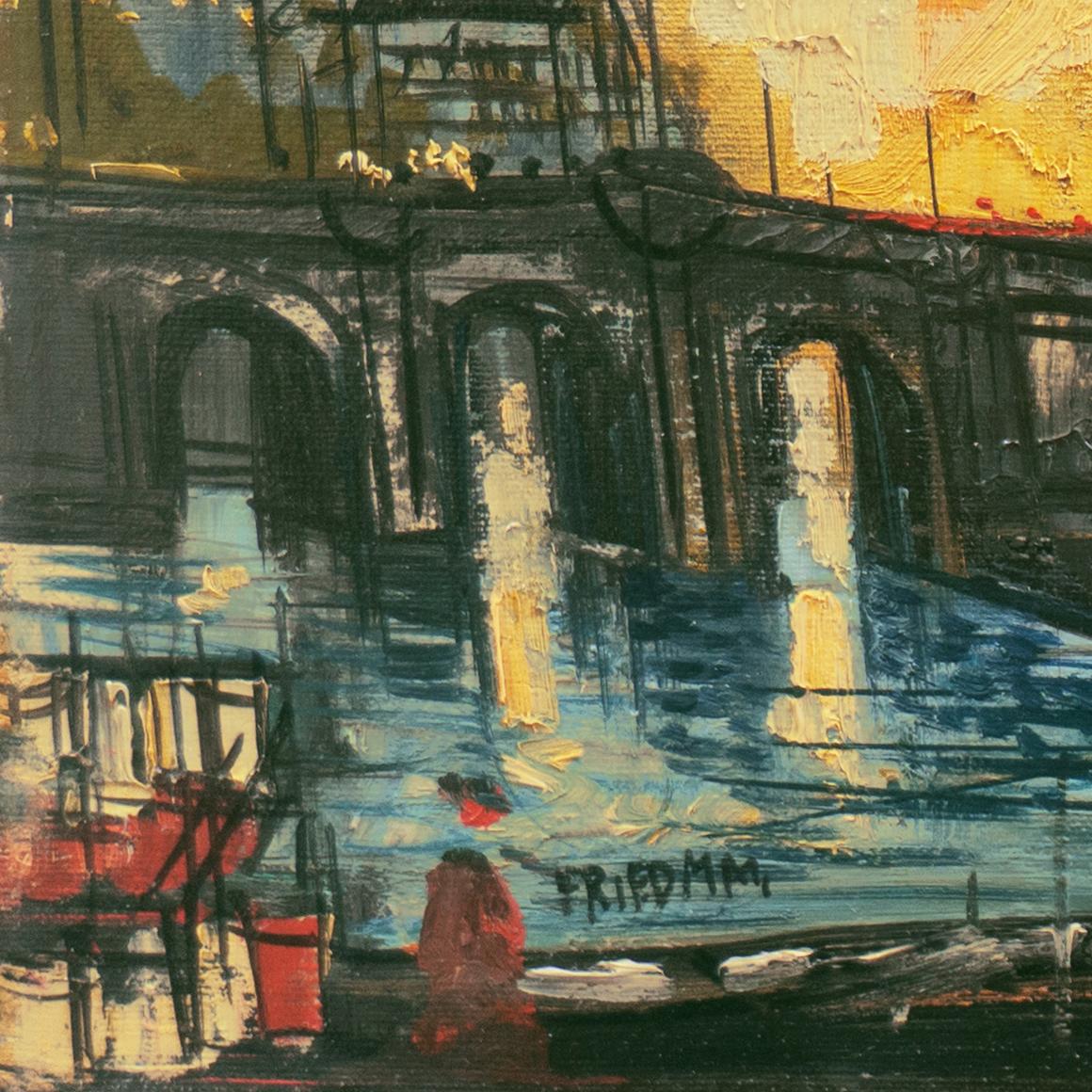 'Sunset over Notre-Dame', French Post-Impressionist Oil, Île de la Cité, Paris - Painting by Friedman