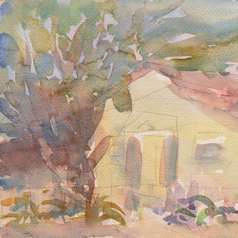 Created circa 1955 by Victor Di Gesu (American, 1914-1988) and stamped verso with certification of authenticity. 

A mid-twentieth century watercolor and graphite study of an early craftsman-style cottage in the picturesque Northern California