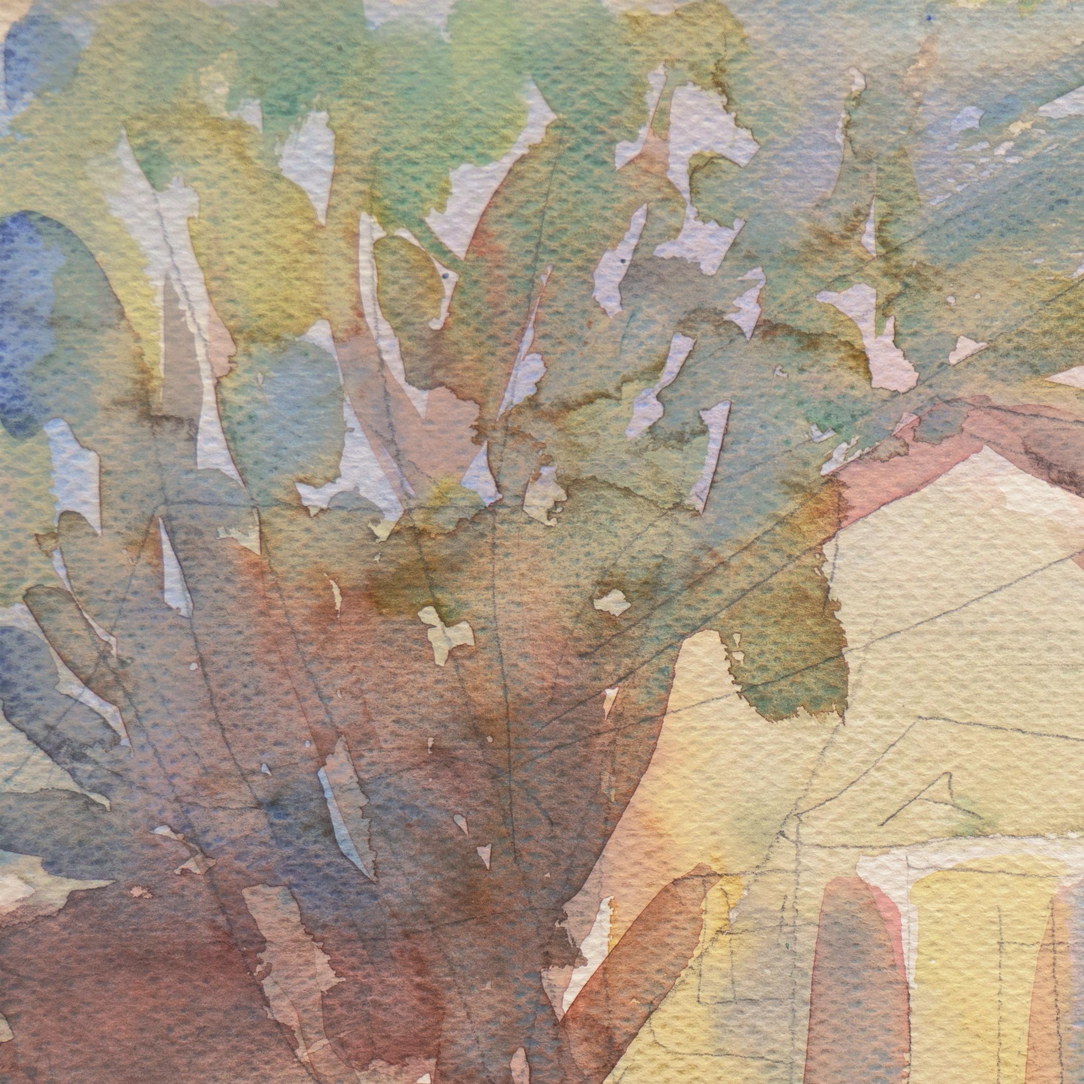 Created circa 1955 by Victor Di Gesu (American, 1914-1988) and stamped verso with certification of authenticity. 

A mid-twentieth century watercolor and graphite study of an early craftsman-style cottage in the picturesque Northern California