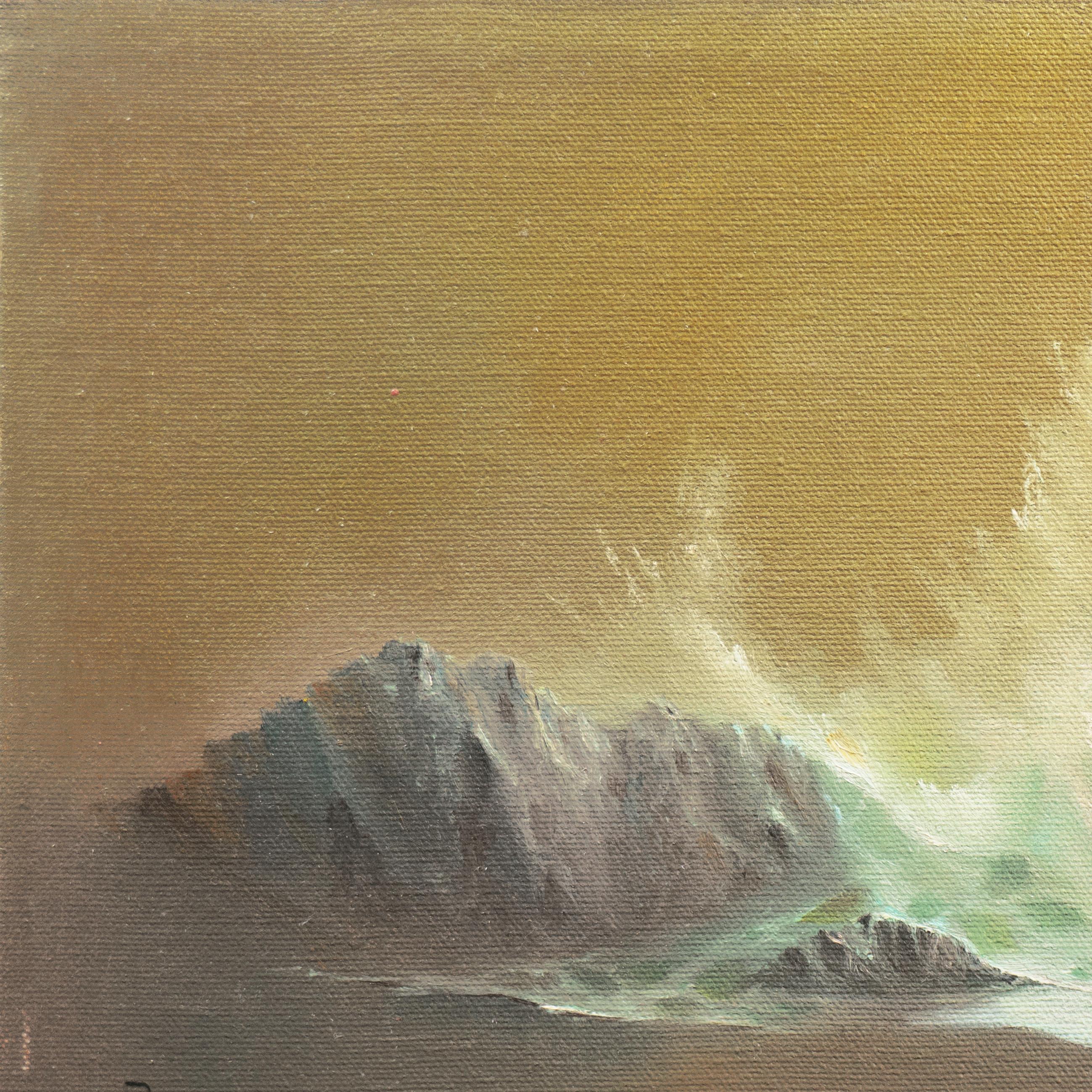'Breaking Wave, California Coast', Tonalist Seascape, New York, Sacramento - Brown Landscape Painting by Vincent Pogacar