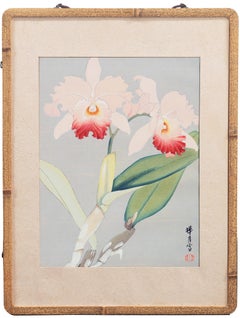 'Still Life of Orchids', Japanese Florilegium, color woodcut, Michigan, Kyoto