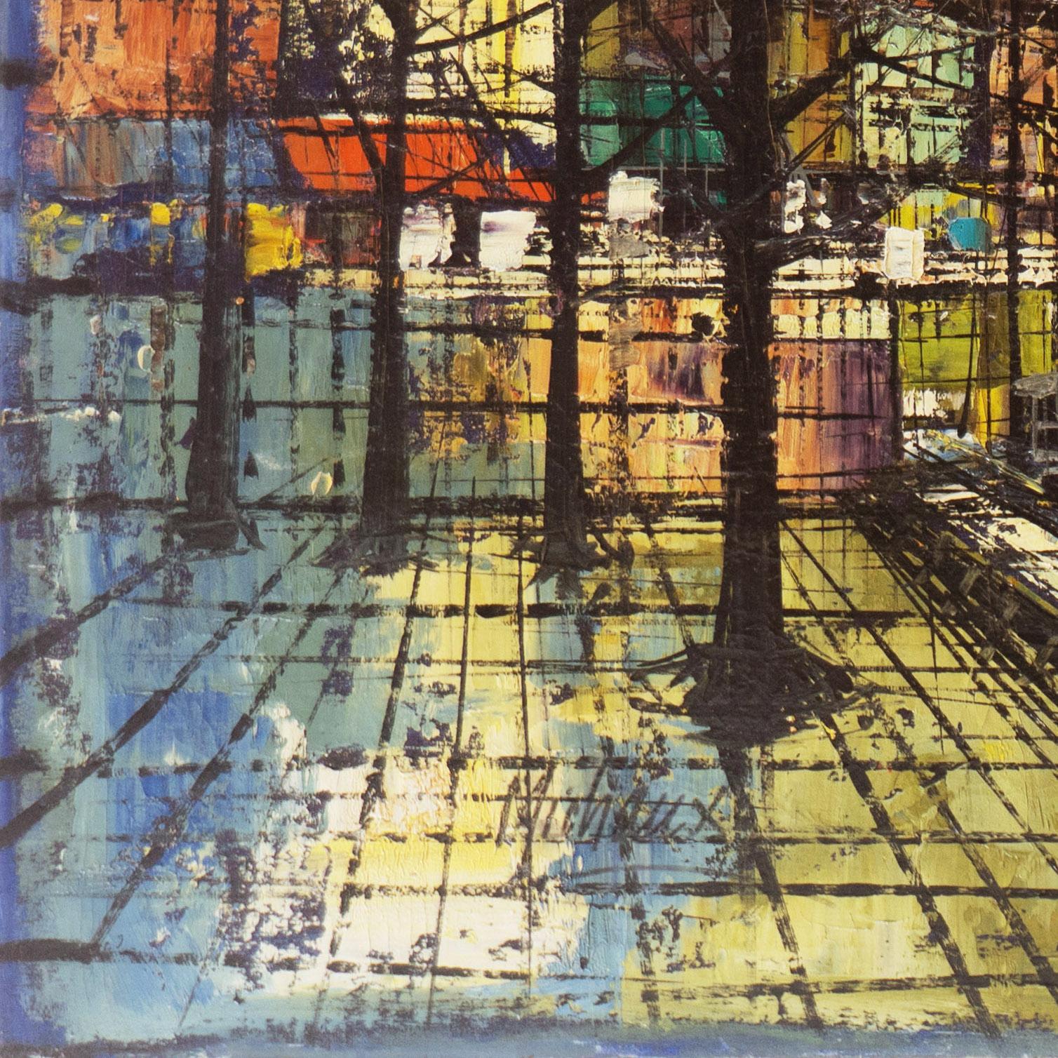 'Cityscape with Canals', Large Expressionist Oil, Style of Bernard Buffet, Urban - Painting by Michaux