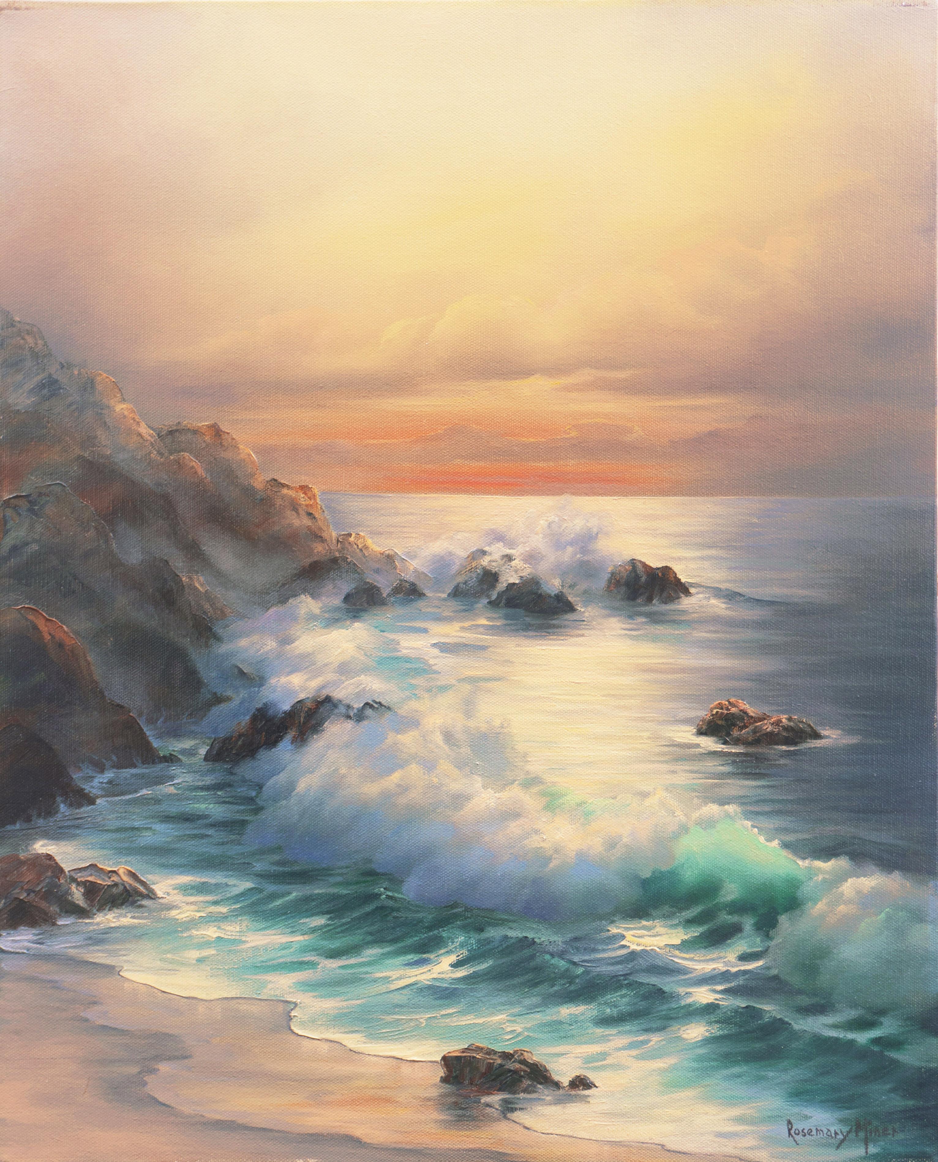 Rosemary Miner Landscape Painting - 'California Evening, Golden Shore', Carmel, Long Beach, UCLA, Gallery Americana