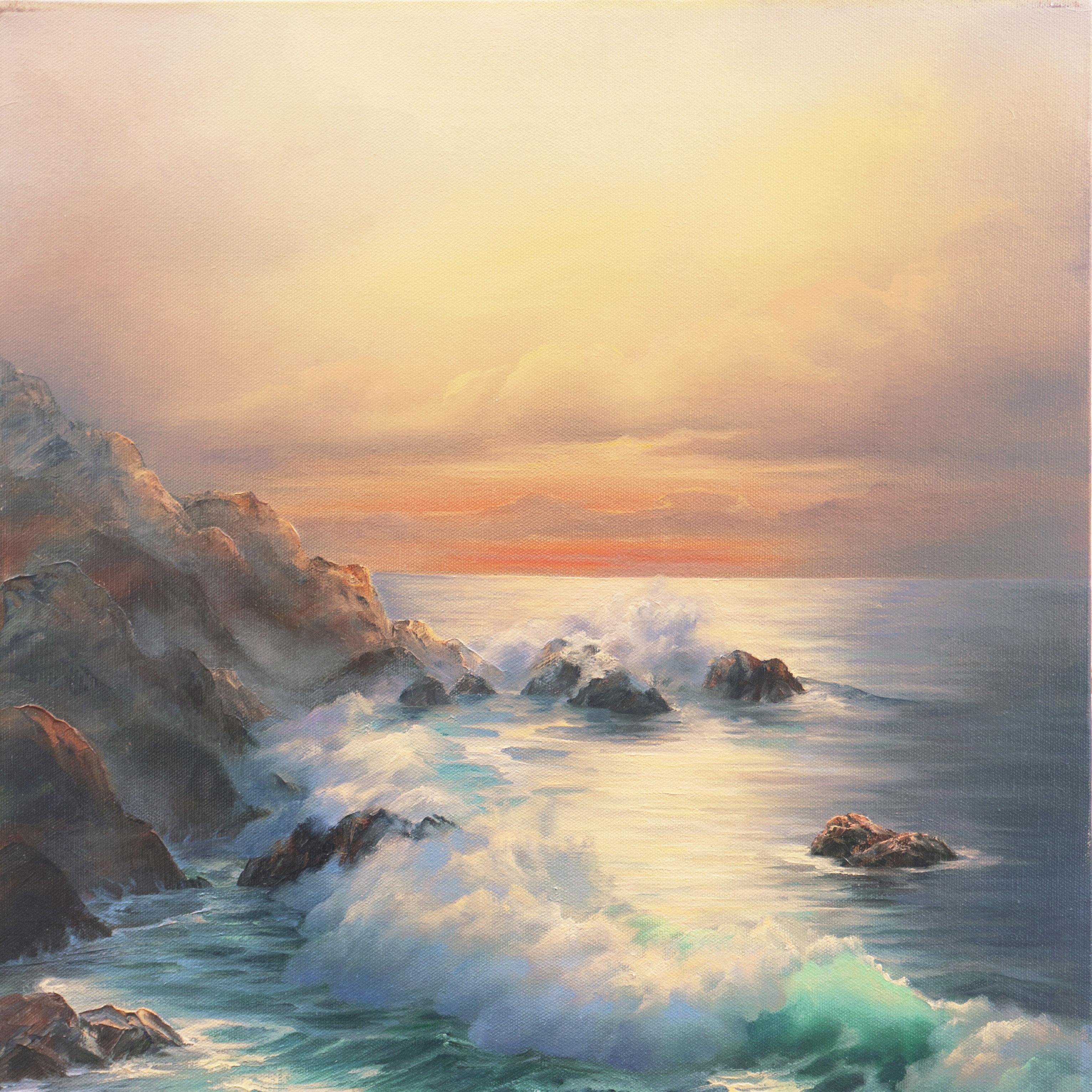 'California Evening, Golden Shore', Carmel, Long Beach, UCLA, Gallery Americana - Impressionist Painting by Rosemary Miner