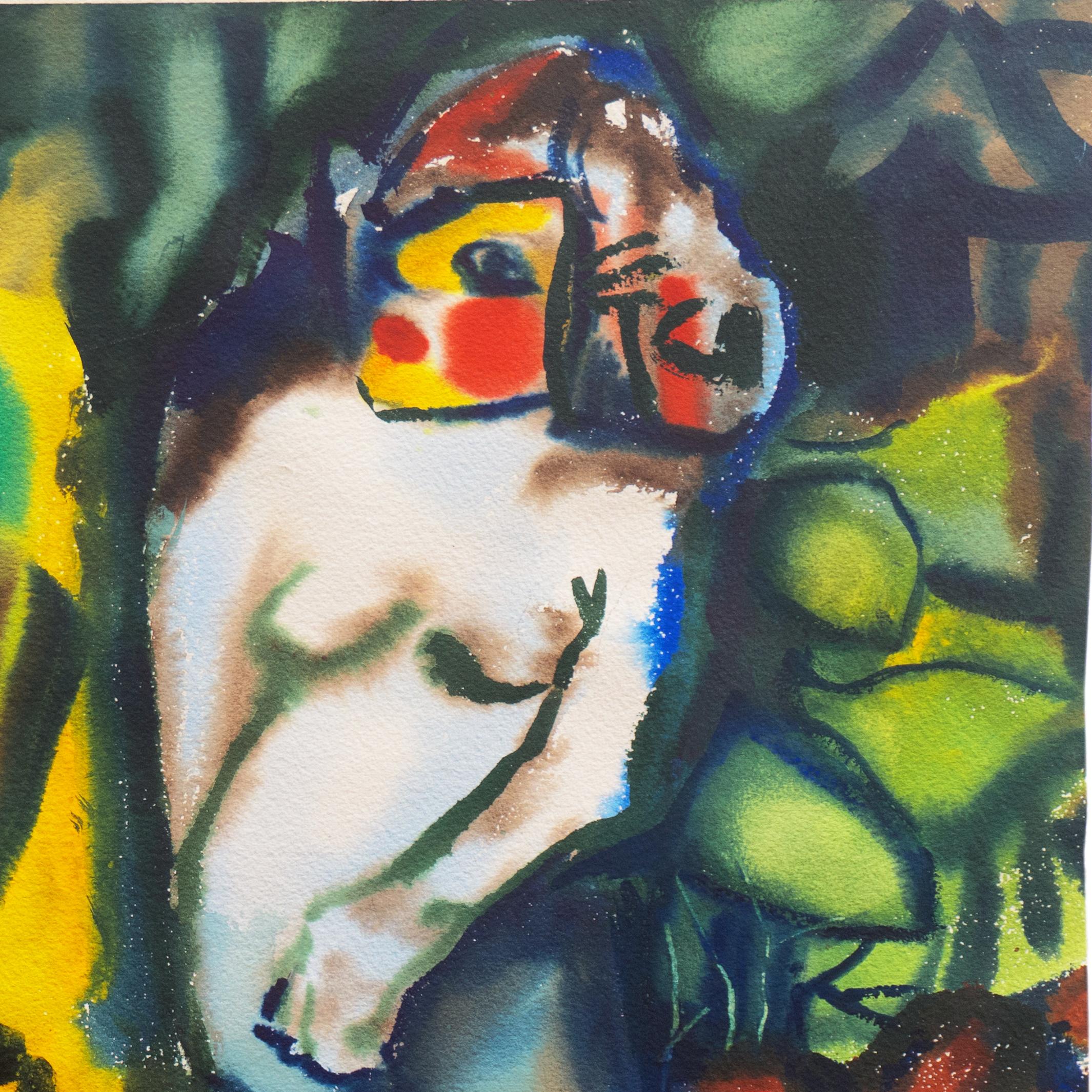 „Leaving the Garden of Eden“, amerikanischer Expressionist aus der Mitte des Jahrhunderts, Adam und Eva (Schwarz), Figurative Art, von John T. Stephens