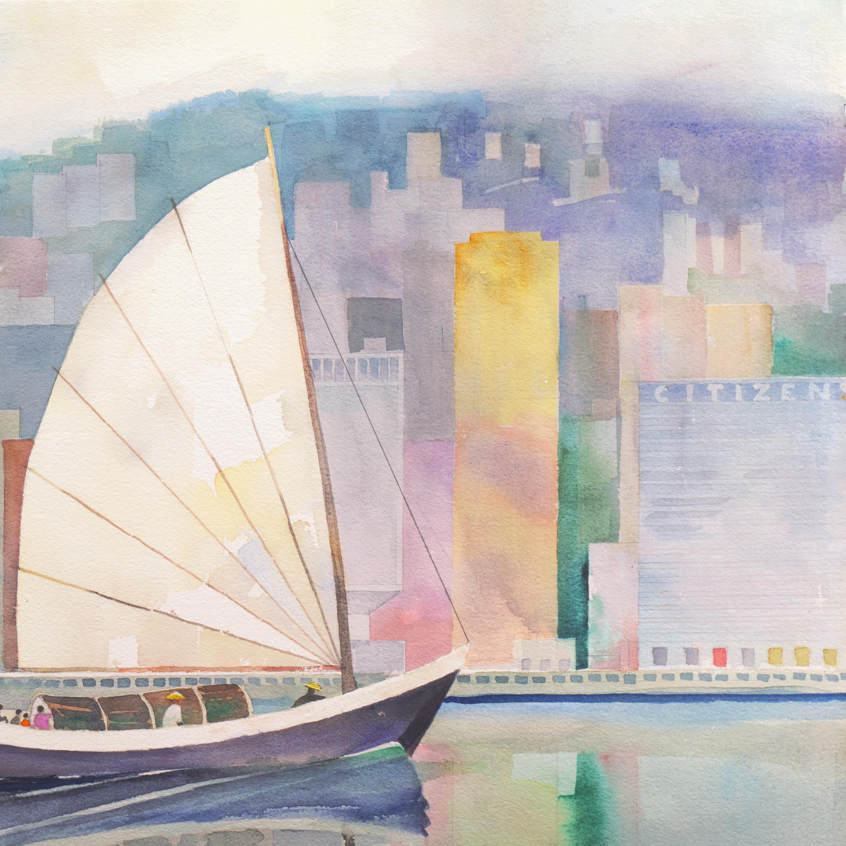 „Hong Kong aus dem Victoria Harbor“,  Society of Western Artists, Bohemian Club im Angebot 1