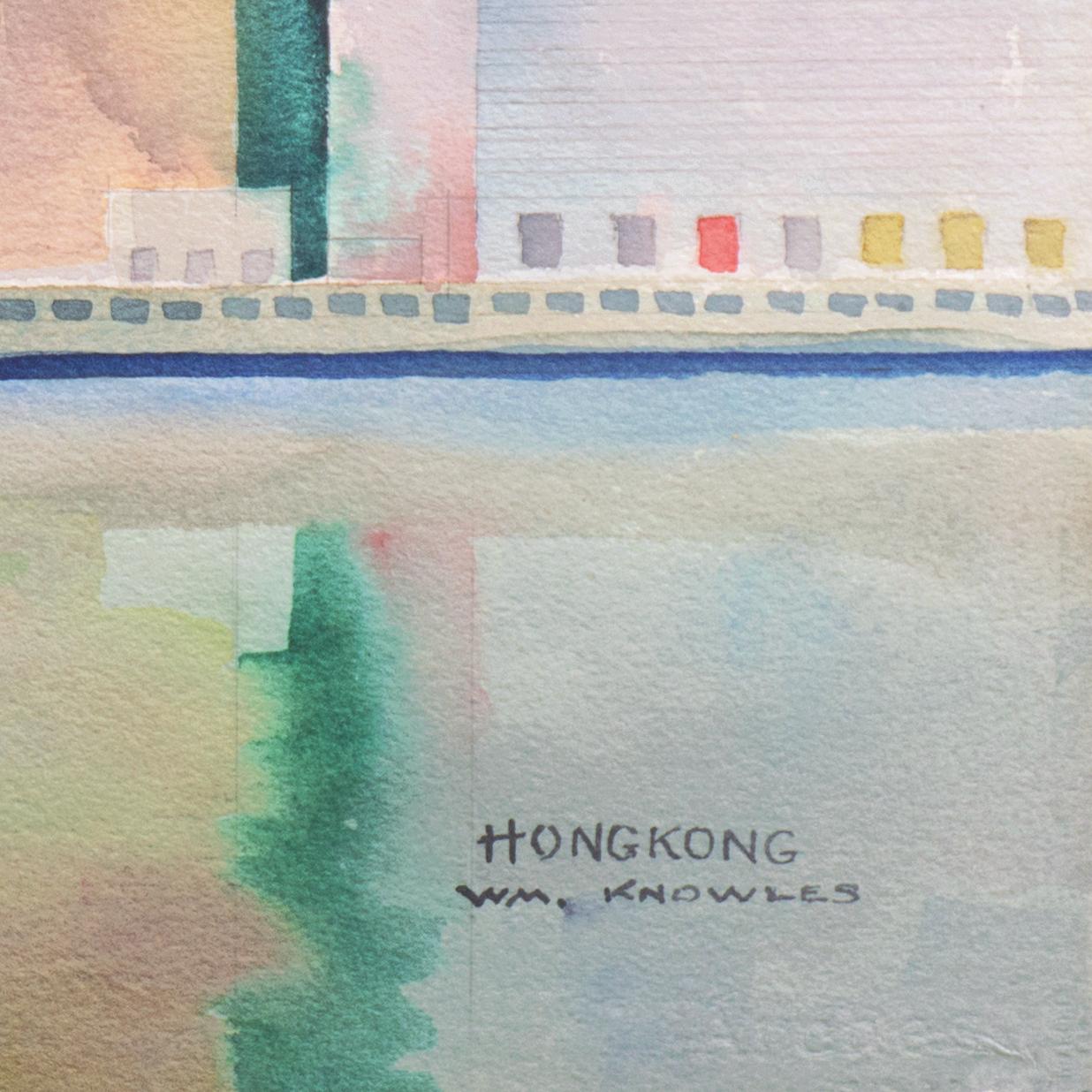 « Hong Kong from Victoria Harbor » (Hong Kong de Victoria Harbor),  Society of Western Artists (Société d'artistes occidentaux) - Gris Landscape Art par William Howard Knowles