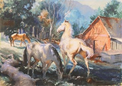 'Horses at Pasture', Salmagundi Club, Metropolitan Museum, AIC, PPFA, AWCS, NA