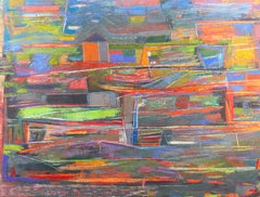 'California Landscape', Abstract in Coral and Blue, Davis