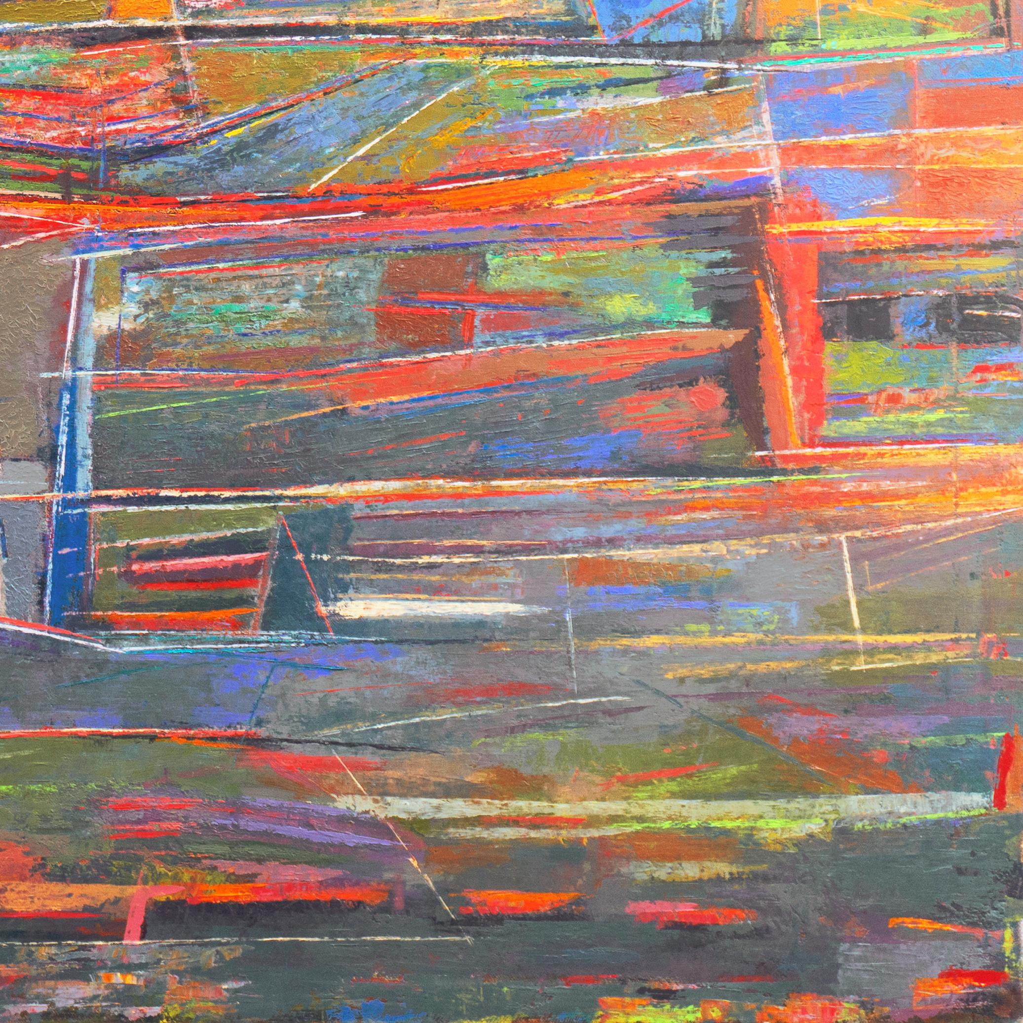 'California Landscape', Abstract in Coral and Blue, Davis - Painting by Ted Fontaine