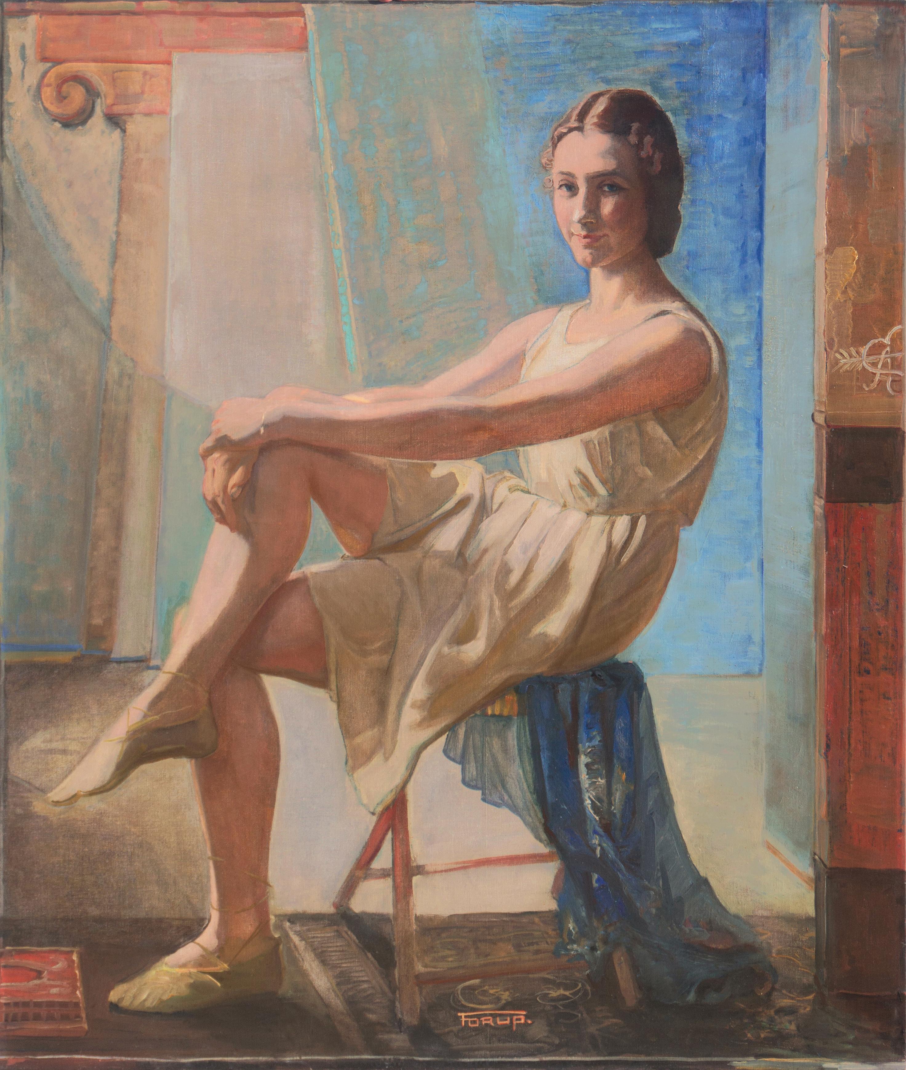 Carl Christian Forup Figurative Painting - 'Neo-Classical Ballerina', Paris, Royal Danish Academy Oil, Student of Matisse