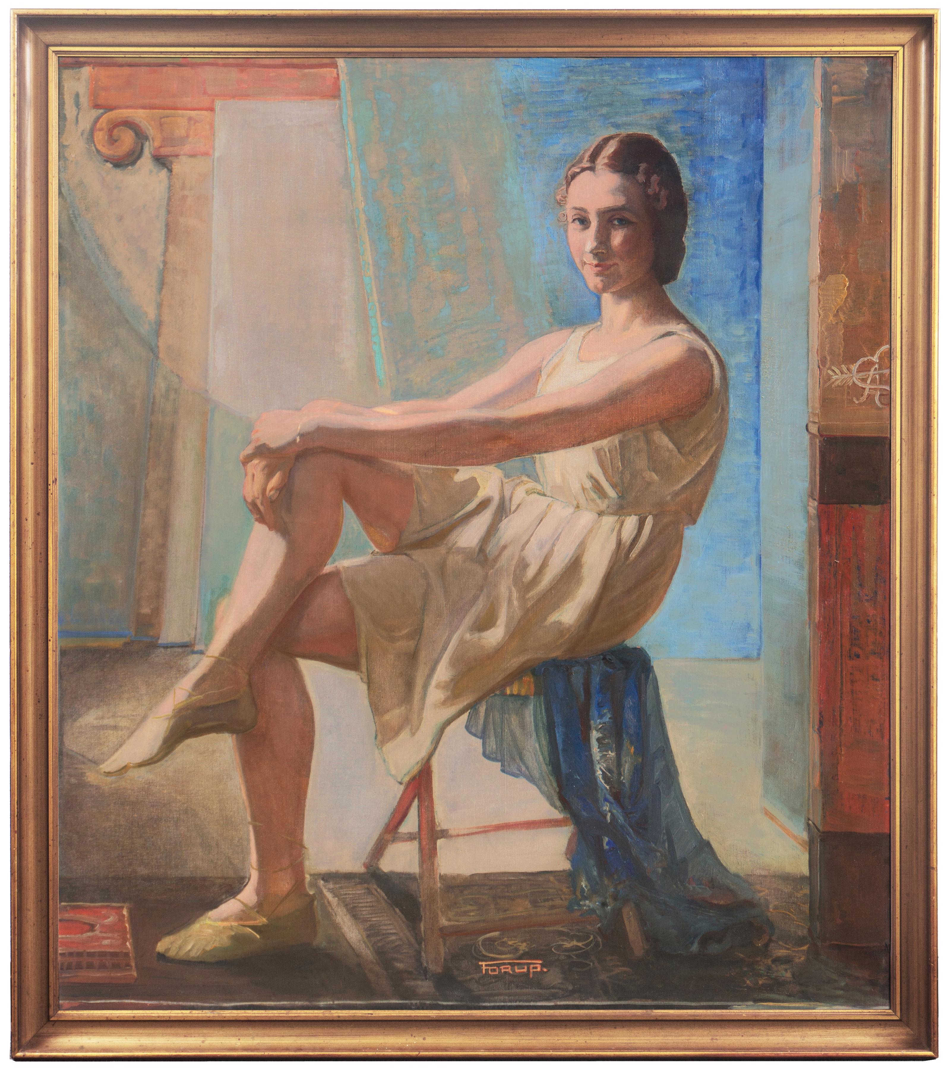 'Neo-Classical Ballerina', Paris, Royal Danish Academy Oil, Student of Matisse - Painting by Carl Christian Forup