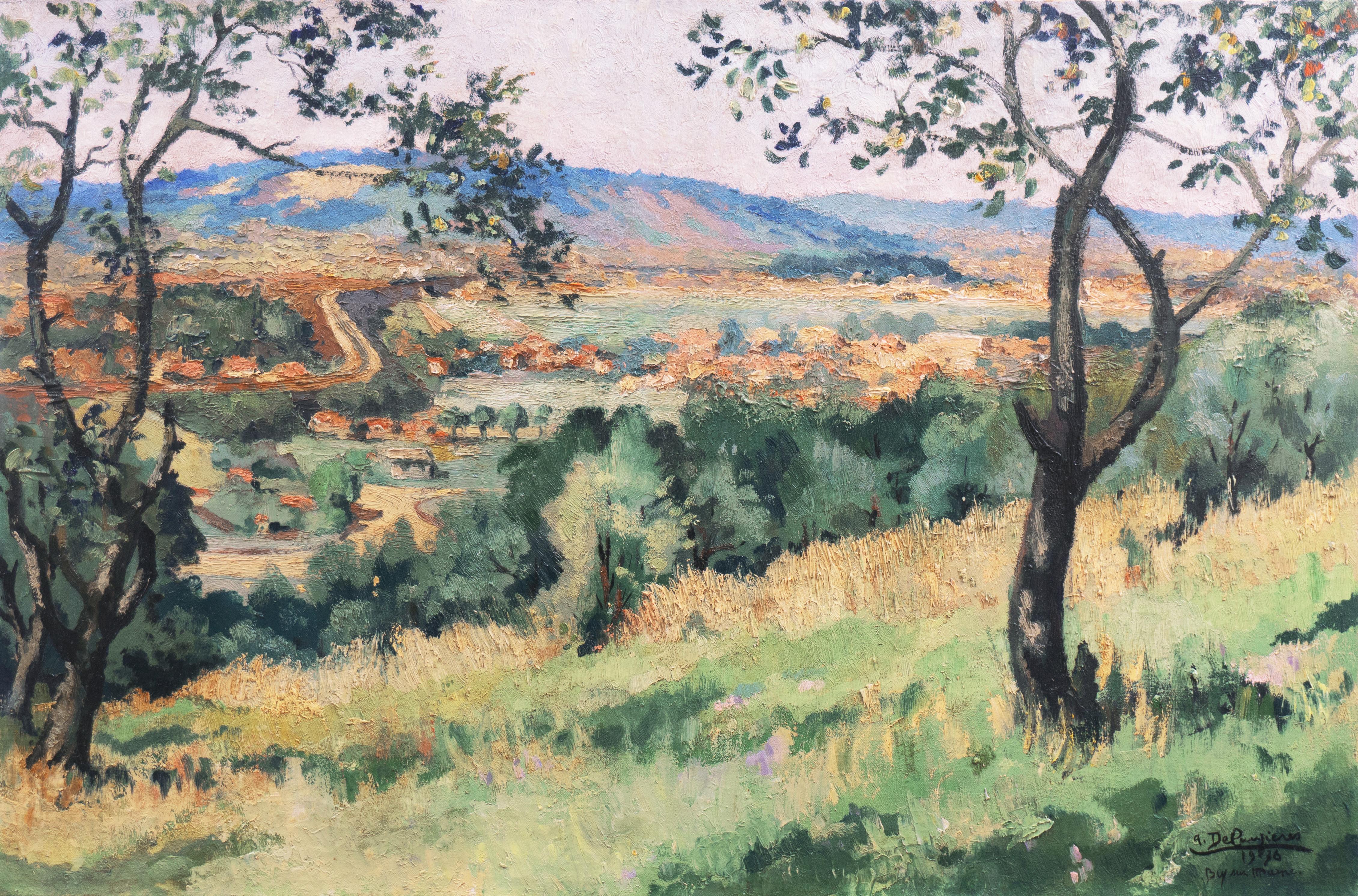 Landscape Painting de André Delauzieres - Locomotora de vapor en Bry-Sur-Marne", París, Salón de Artistas Franceses, Benezit