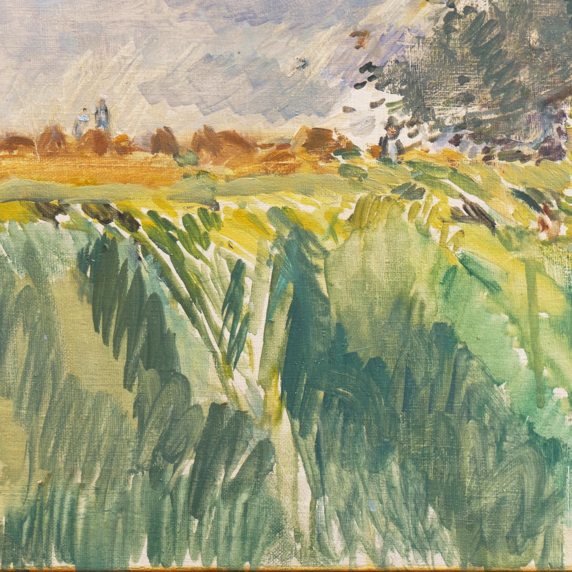 'Sunflower Field in Summer', Danish Impressionist oil Landscape, Paris, Benezit - Painting by Ole Kielberg