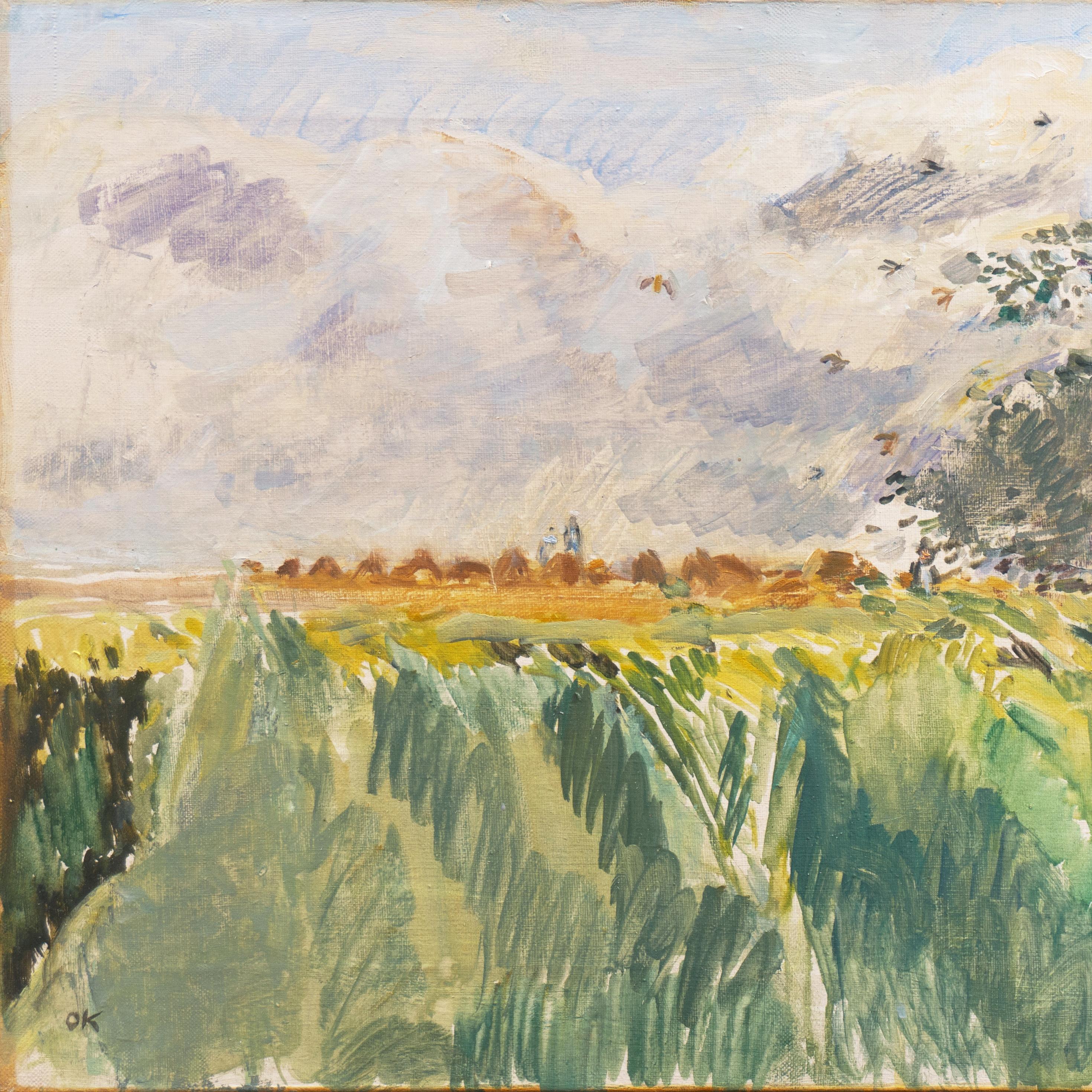 'Sunflower Field in Summer', Danish Impressionist oil Landscape, Paris, Benezit - Post-Impressionist Painting by Ole Kielberg