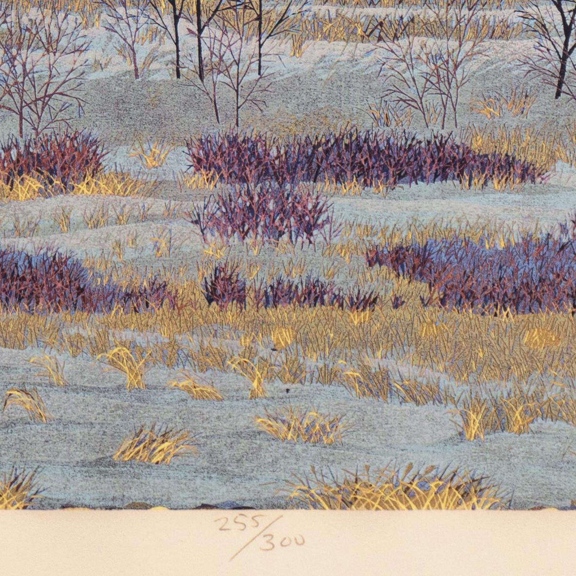 Holzgravur „A Winter''s Evening“, Smithsonian, Carnegie, Brooklyn Museum, AIC (Grau), Landscape Print, von Gordon Mortensen