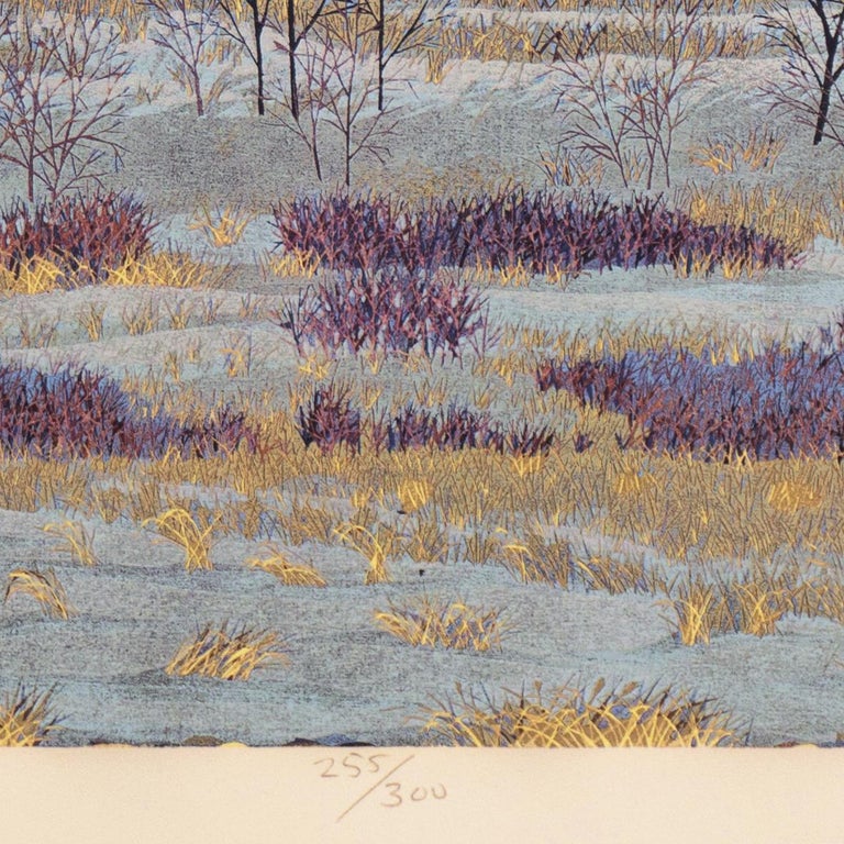 'A Winter Afternoon' Wood Engraving, Smithsonian, Carnegie, Brooklyn Museum, AIC - Gray Landscape Print by Gordon Mortensen