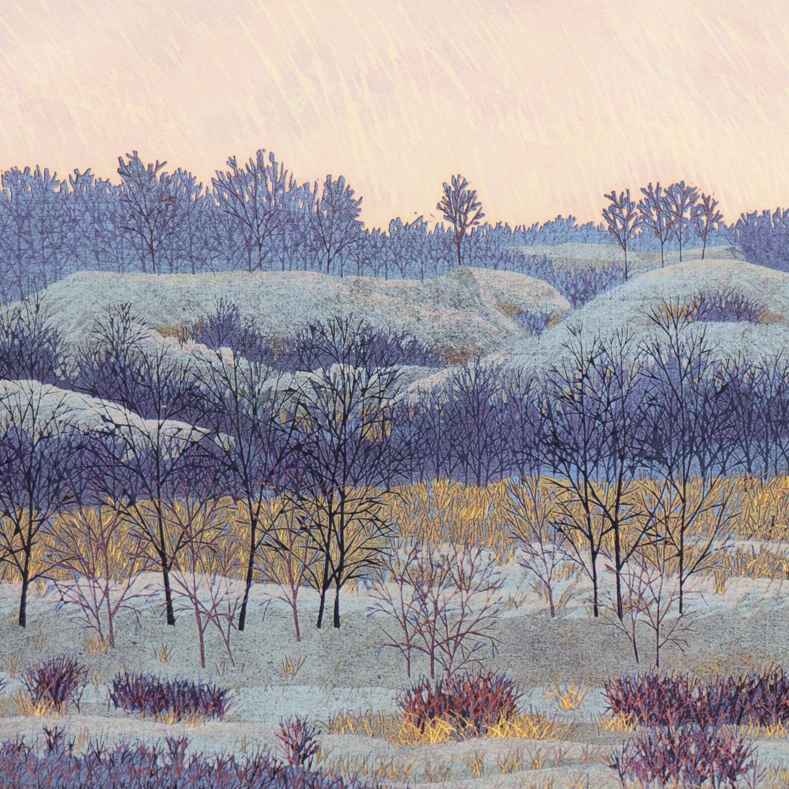 'A Winter's Evening' Wood Engraving, Smithsonian, Carnegie, Brooklyn Museum, AIC - Gray Landscape Print by Gordon Mortensen
