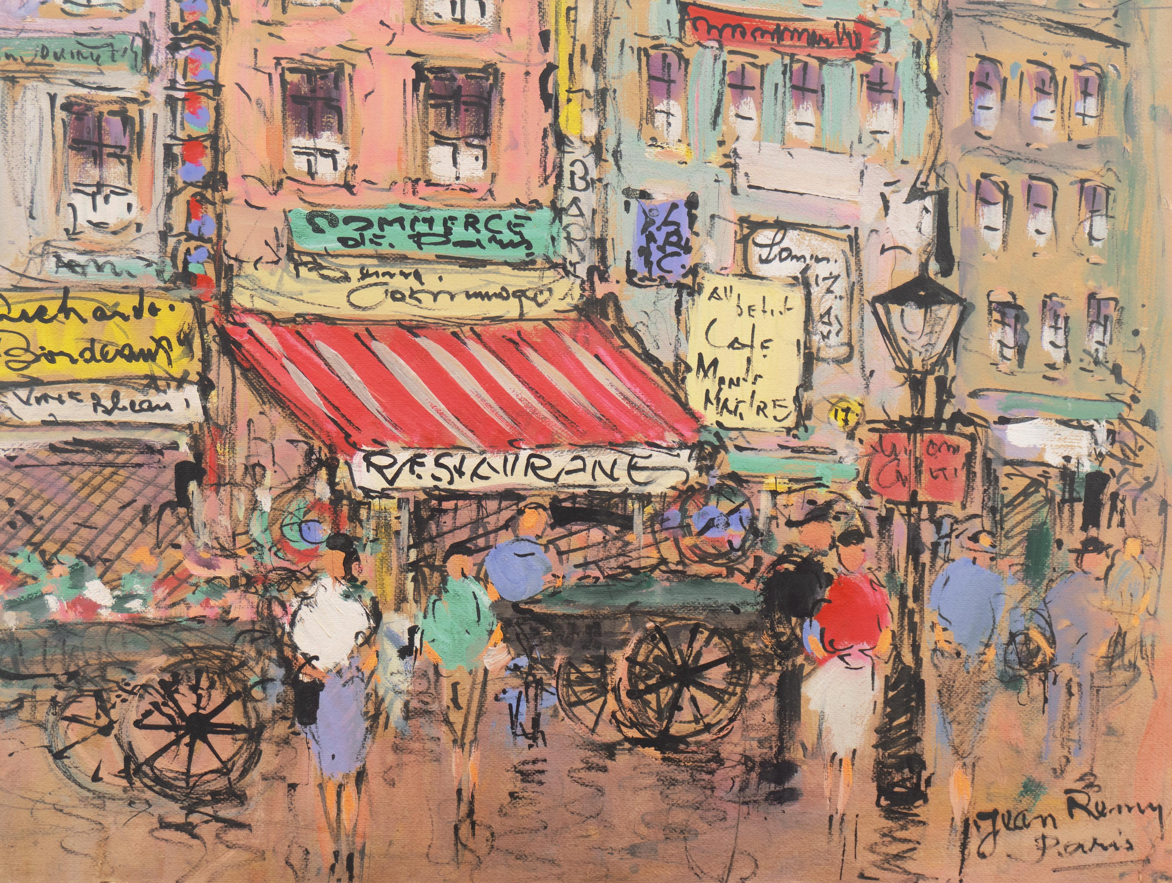 Jean Remy Landscape Painting - 'Parisian Flower Market with Shoppers', Post-Impressionist, School of Paris, 