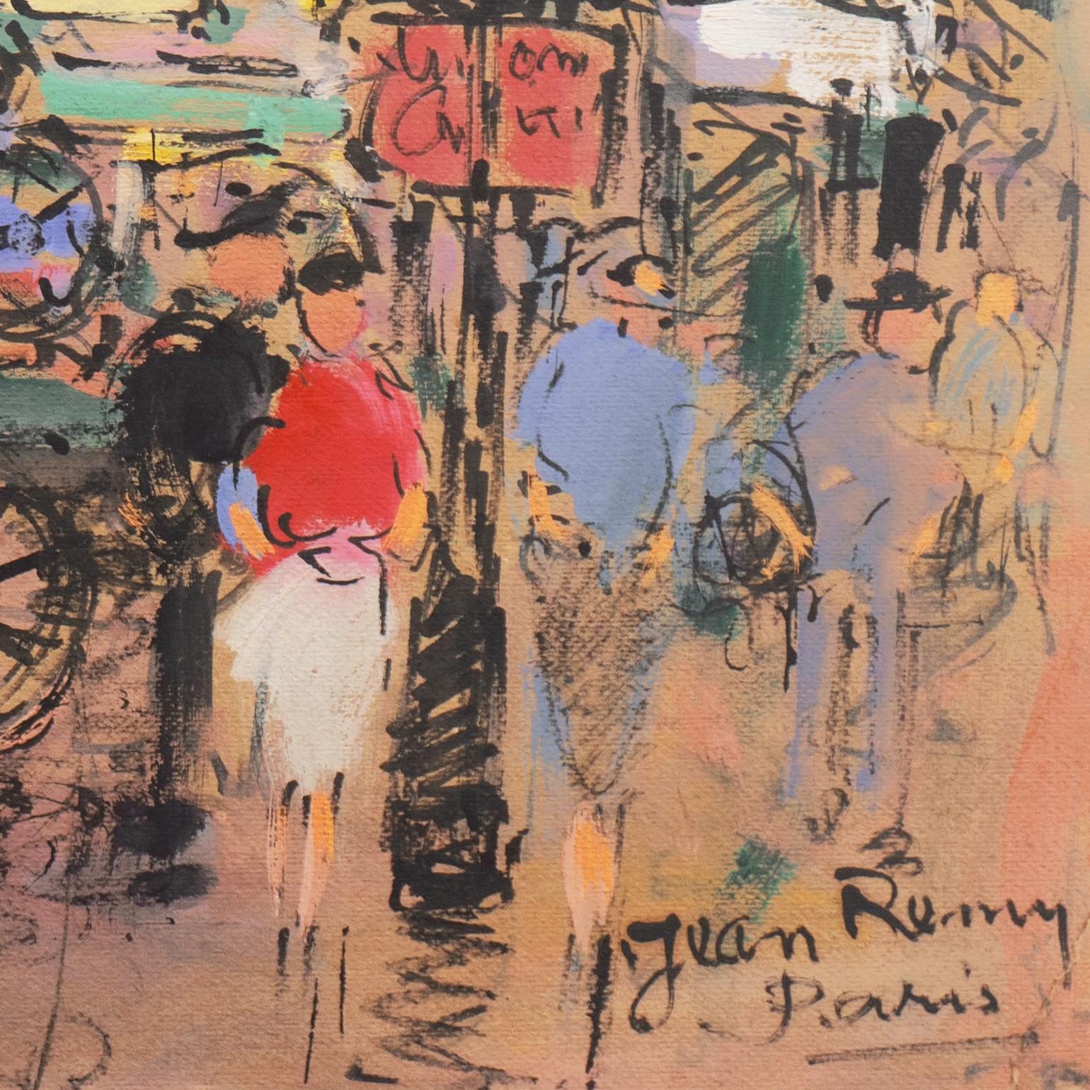 'Parisian Flower Market with Shoppers', Post-Impressionist, School of Paris, - Painting by Jean Remy