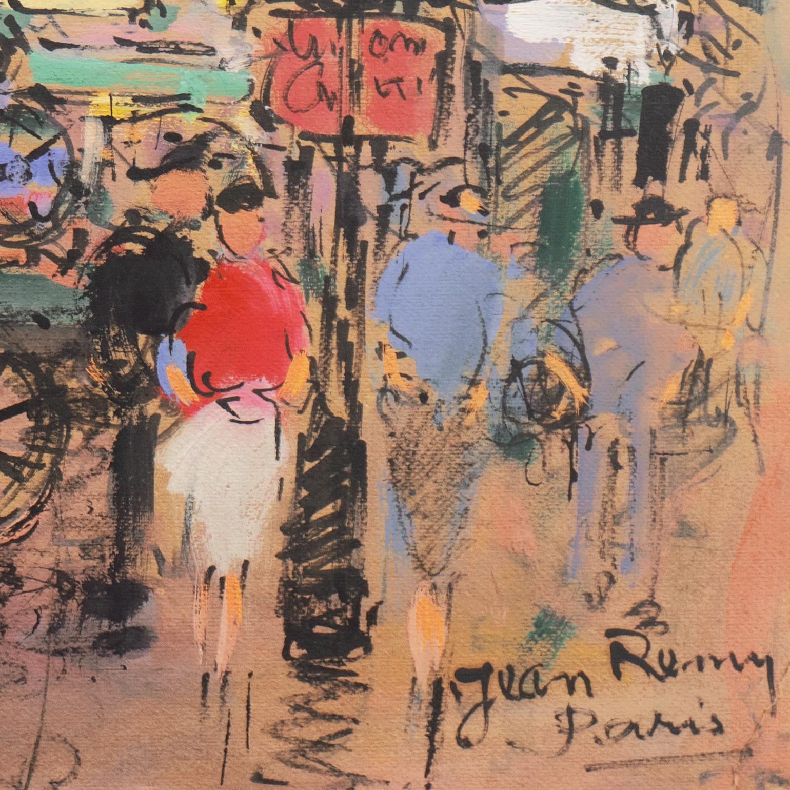 'Parisian Flower Market with Shoppers', Post-Impressionist, School of Paris,  - Painting by Jean Remy