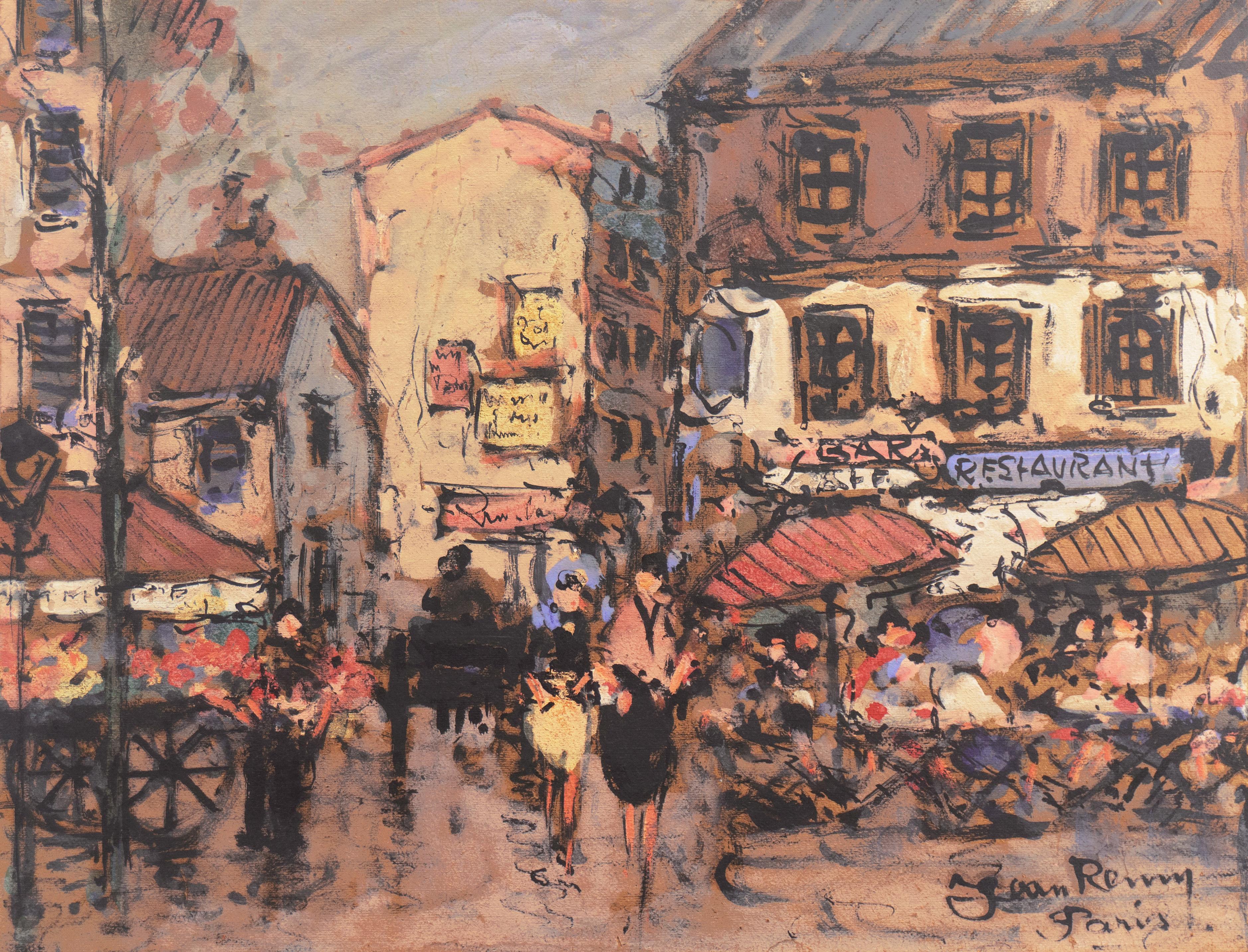 'Parisian Cafe and Flower Market', French School, Post Impressionist