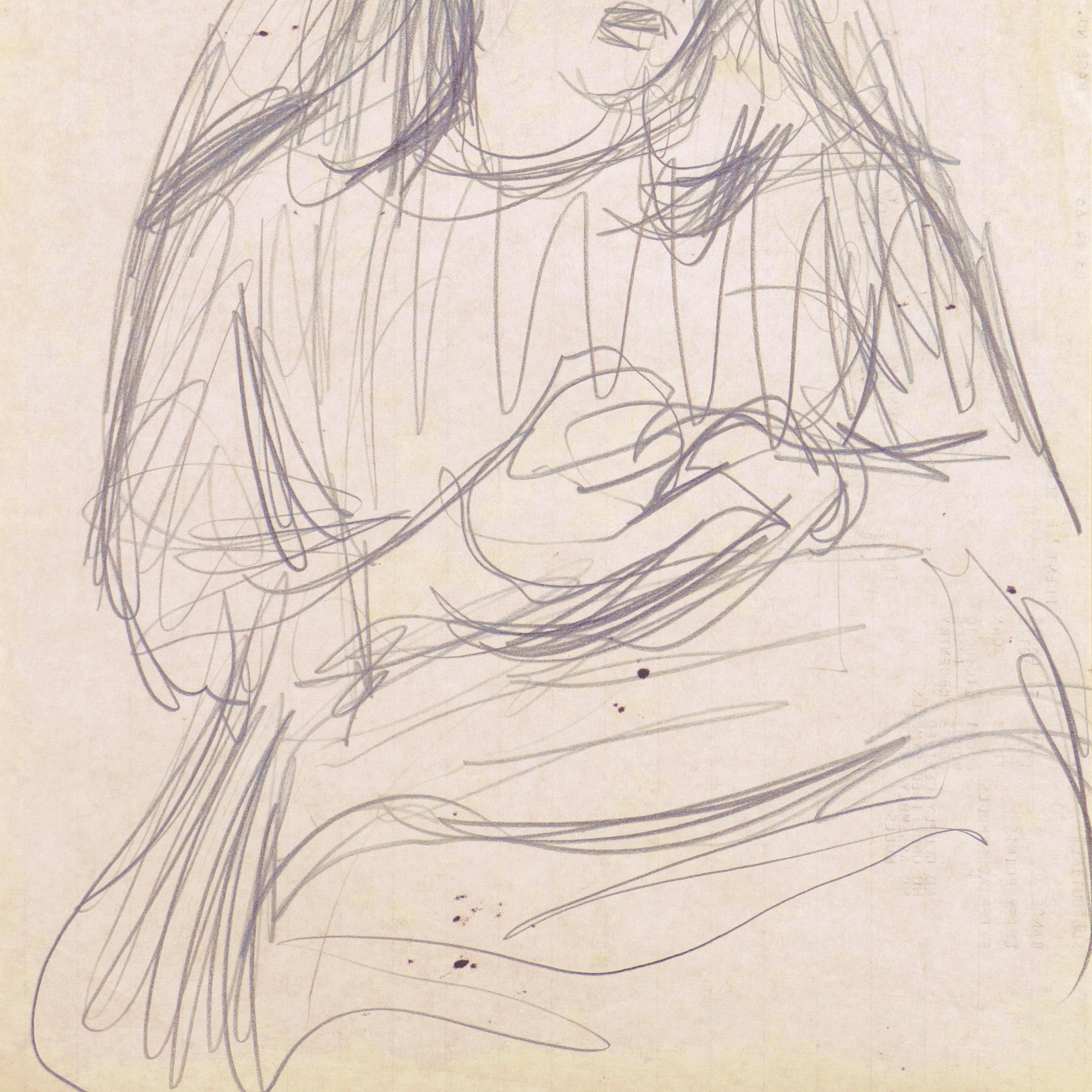 Painted by Victor Di Gesu (American, 1914-1988) circa 1955 and stamped, verso, with Victor di Gesu estate stamp.

A bold, expressionist drawing showing a young woman seated in a chair with her hands clasped. 

Winner of the Prix Othon Friesz, Victor