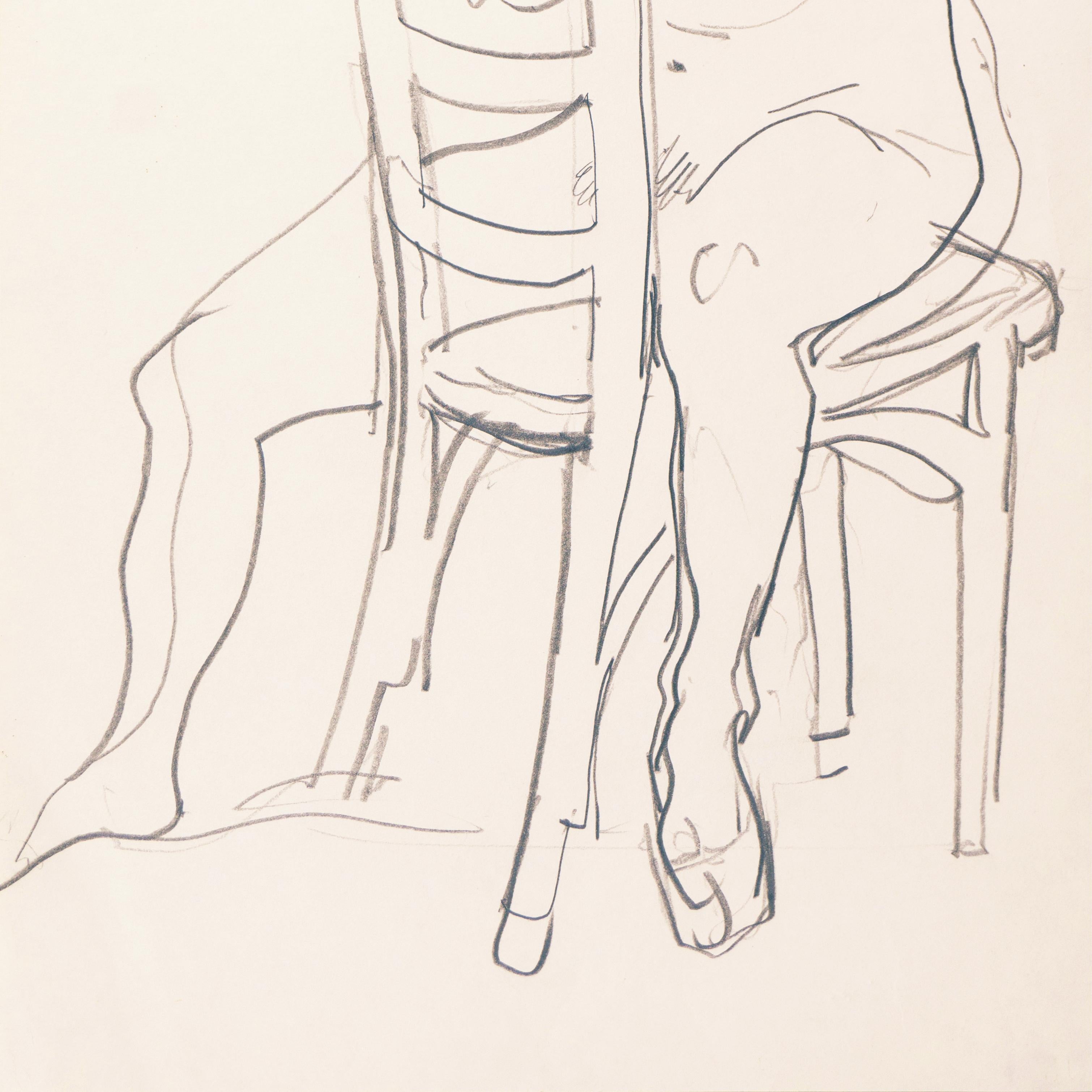 Victor Di Gesu (American, 1914-1988) circa 1955 and stamped, verso, with Victor di Gesu estate stamp.

An elegant figural drawing showing a woman seated, resting her head on her arms crossed over a chairback.  

Winner of the Prix Othon Friesz,