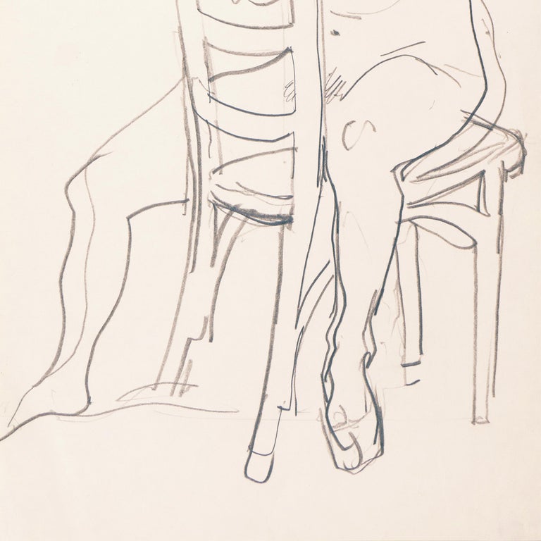 Victor Di Gesu (American, 1914-1988) circa 1955 and stamped, verso, with Victor di Gesu estate stamp.

An elegant figural drawing showing a woman seated, resting her head on her arms crossed over a chairback.  

Winner of the Prix Othon Friesz,