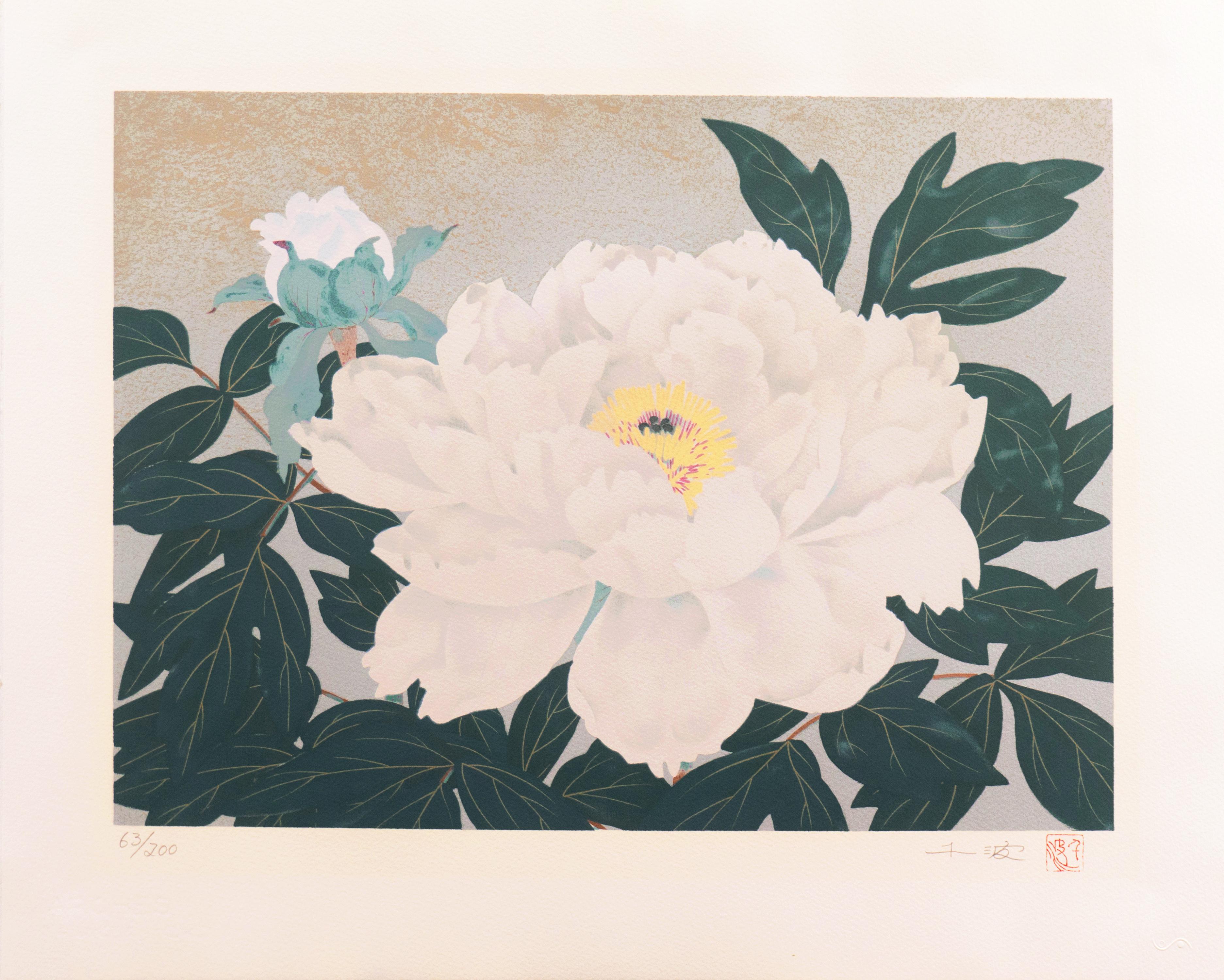 'Peony, Silver and Pearl', Tokyo Museum, Kabuki-za - Print by Chinami Nakajima