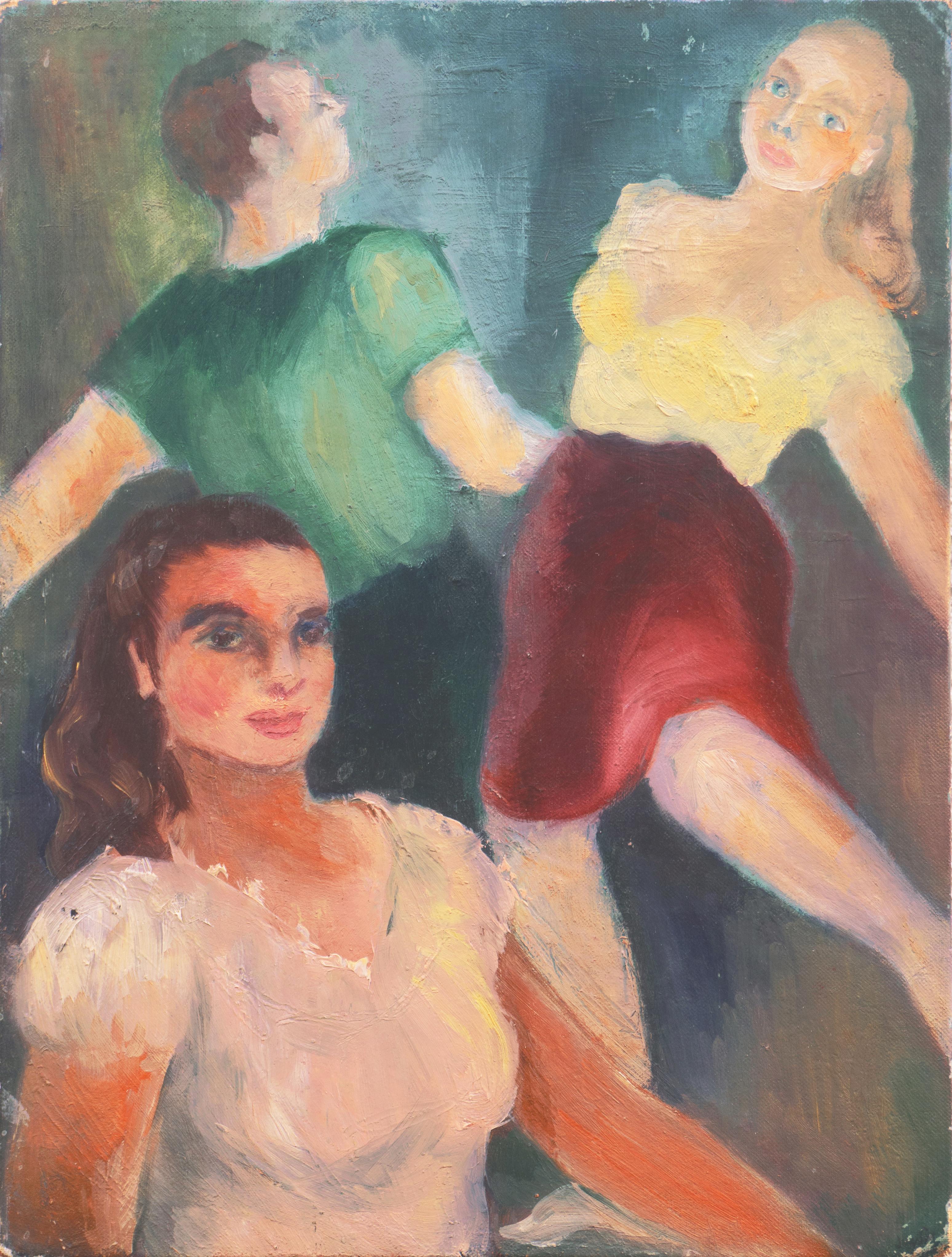 Figurative Painting di American School - 'Coppia che balla', olio figurato di arte popolare americana, epoca WPA