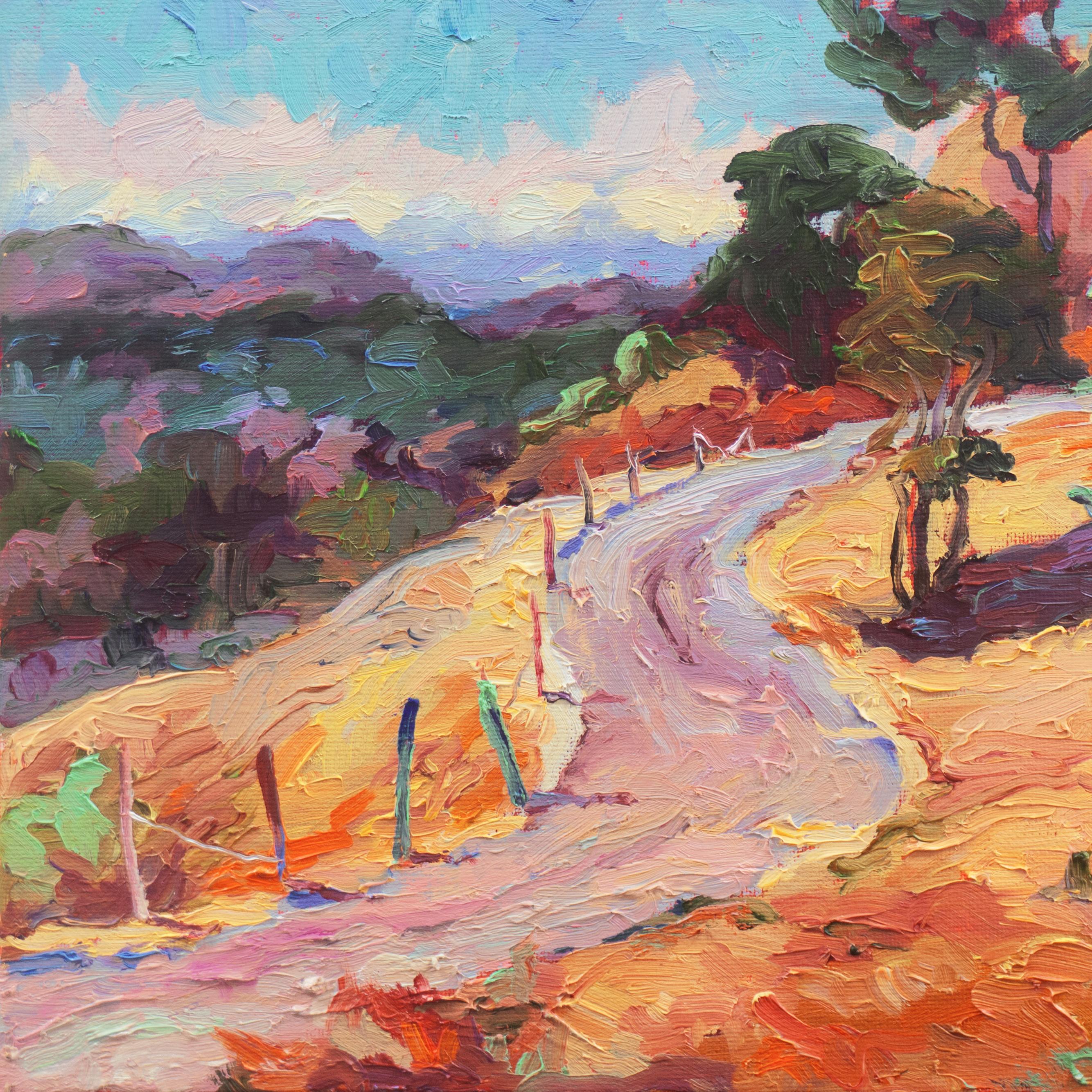 'Deer Hill Road, Lafayette, Californie', paysage à l'huile de la région de la baie, Femme artiste - Post-impressionnisme Painting par Maria SantoStefano