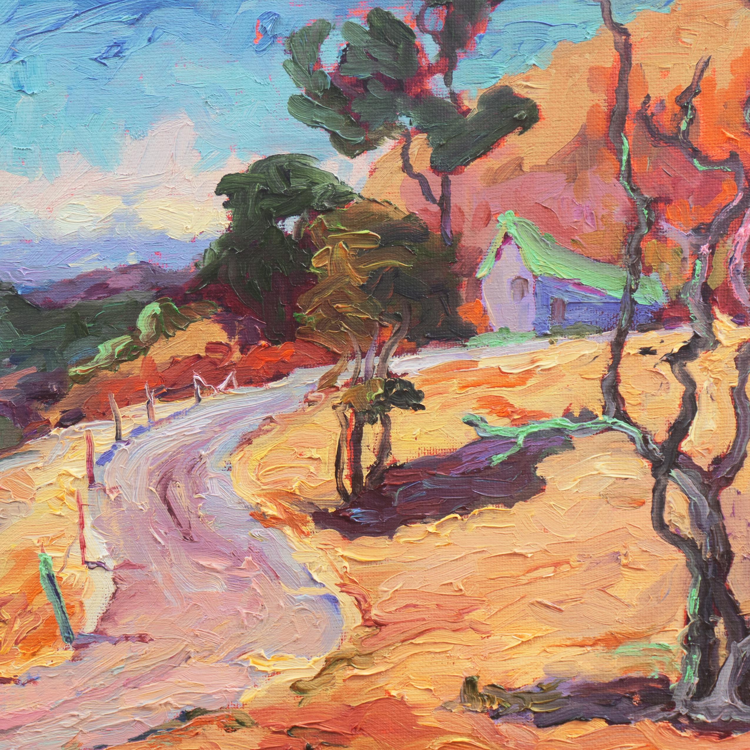 'Deer Hill Road, Lafayette, California', Bay Area oil Landscape, Woman Artist - Post-Impressionist Painting by Maria SantoStefano