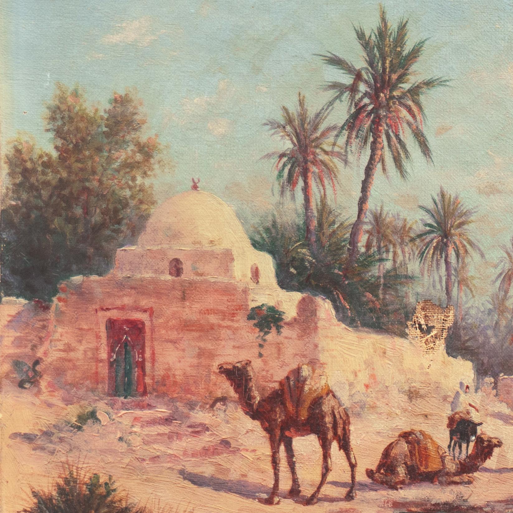 'Camels at a Tunisian Oasis', French School Orientalism, North African, Romantic 2