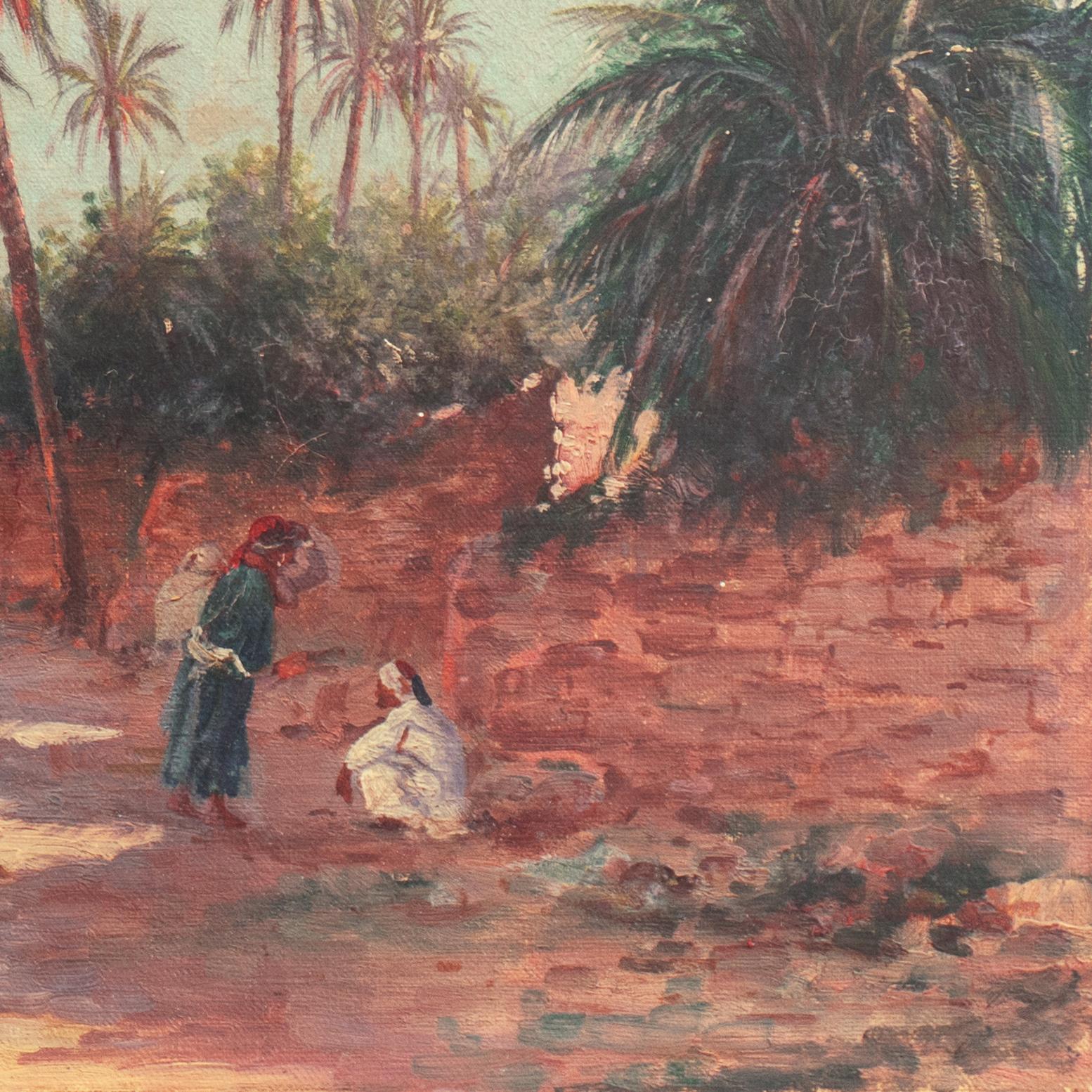 'Camels at a Tunisian Oasis', French School Orientalism, North African, Romantic 1