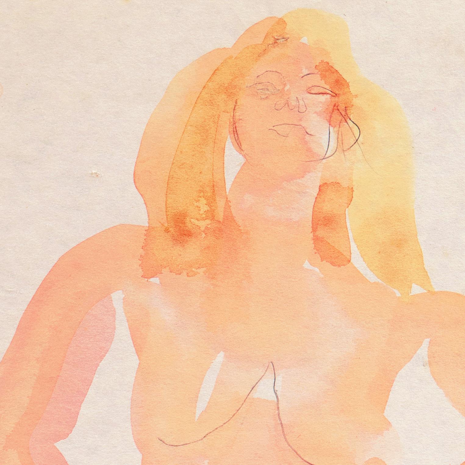 Gemalt um 1955 und begleitet von einem Echtheitszertifikat und einem Nachlasssiegel für Victor Di Gesu (Amerikaner, 1914-1988) und gemalt um 1955. 

Ein dramatisches, postimpressionistisches, figurales Aquarell einer jungen Frau,  nackt, mit