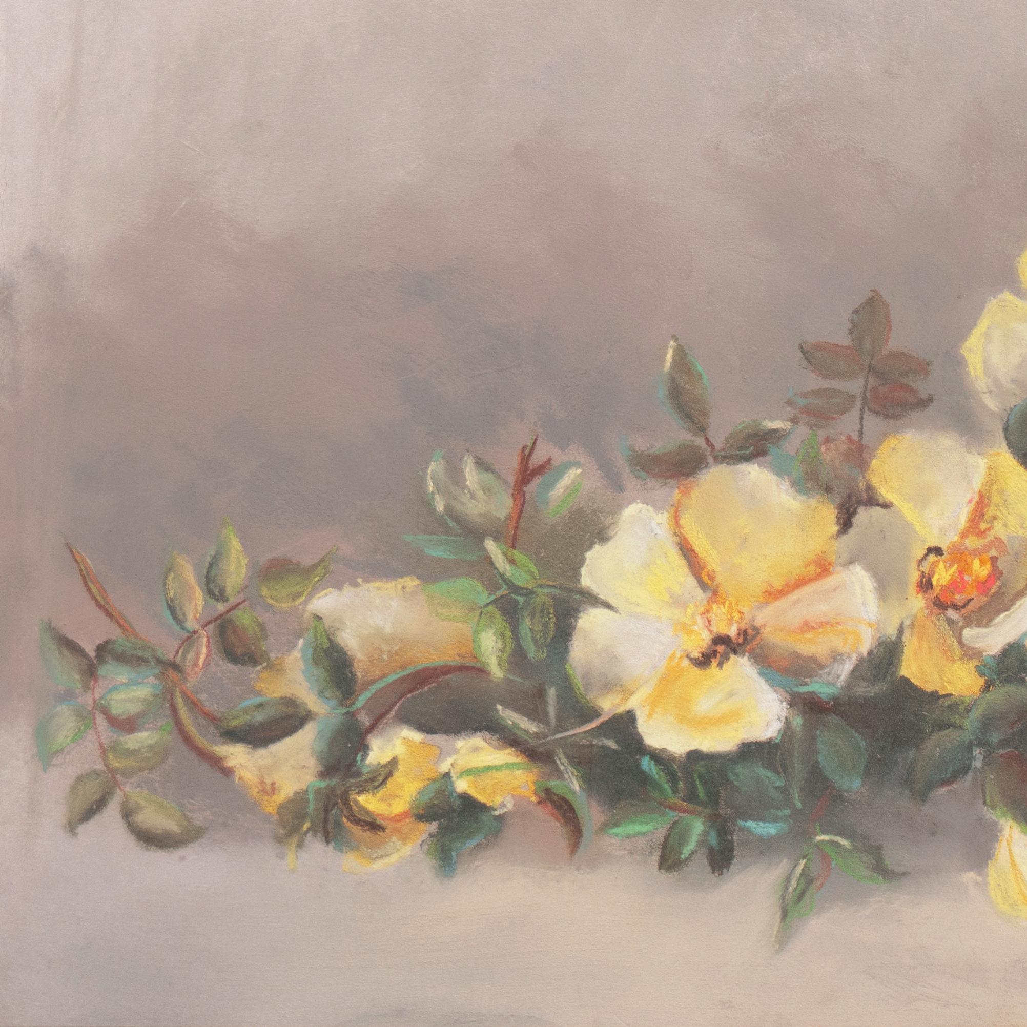 'Still Life of Tea Roses', Woman Artist, Gold Medal, PAFA, New York, ASL, NAD - Beige Still-Life by Laura Coombs Hills