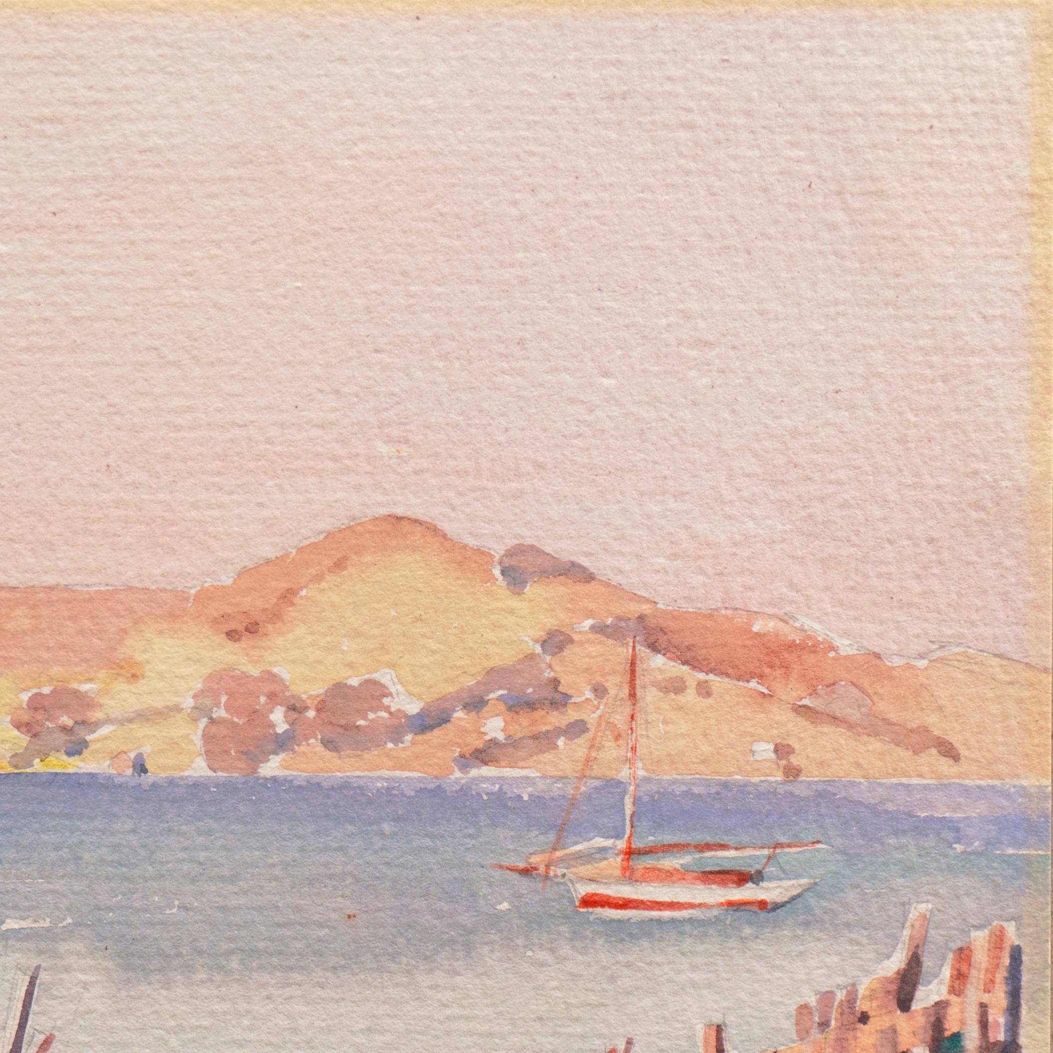 'Old Sausalito', San Francisco Bay, California Exhibition Piece, CSFA, CCAC, AIC - Beige Landscape Art by William Ross Cameron