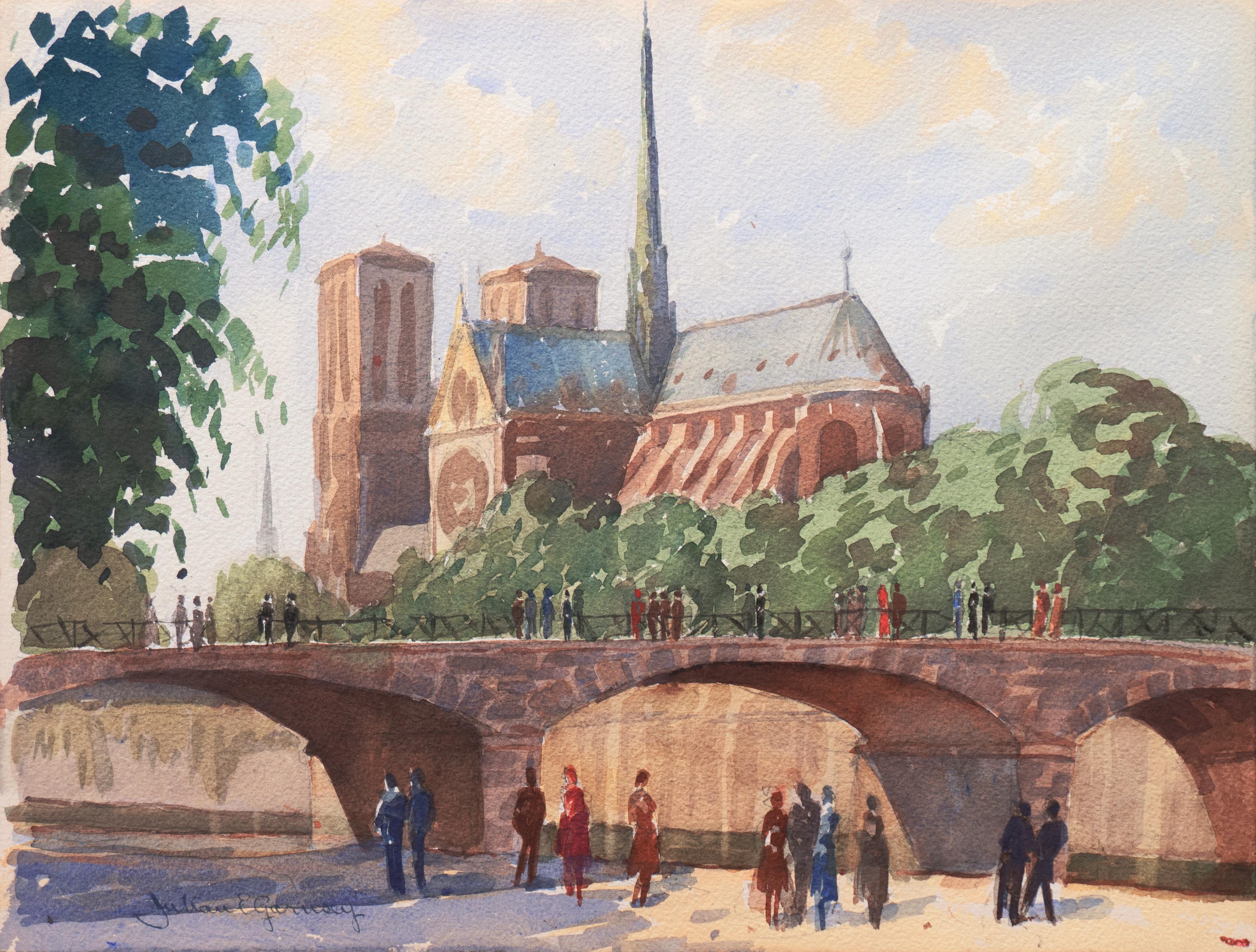 Landscape Art Julian Garnsey - « Paris, Notre-Dame and Pont de l'Archevch » (Paris, Notre-Dame et Pont de l'Archevch) CAC, président de l'ASL, président de la CWS