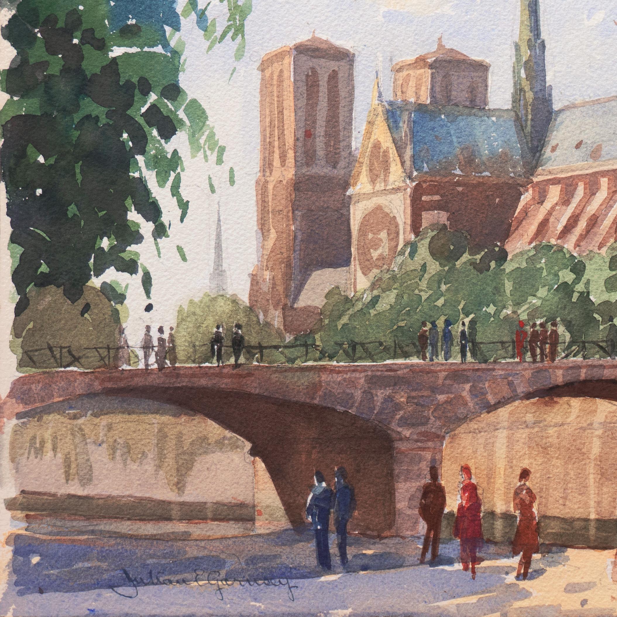 « Paris, Notre-Dame and Pont de l'Archevch » (Paris, Notre-Dame et Pont de l'Archevch) CAC, président de l'ASL, président de la CWS - Marron Landscape Art par Julian Garnsey