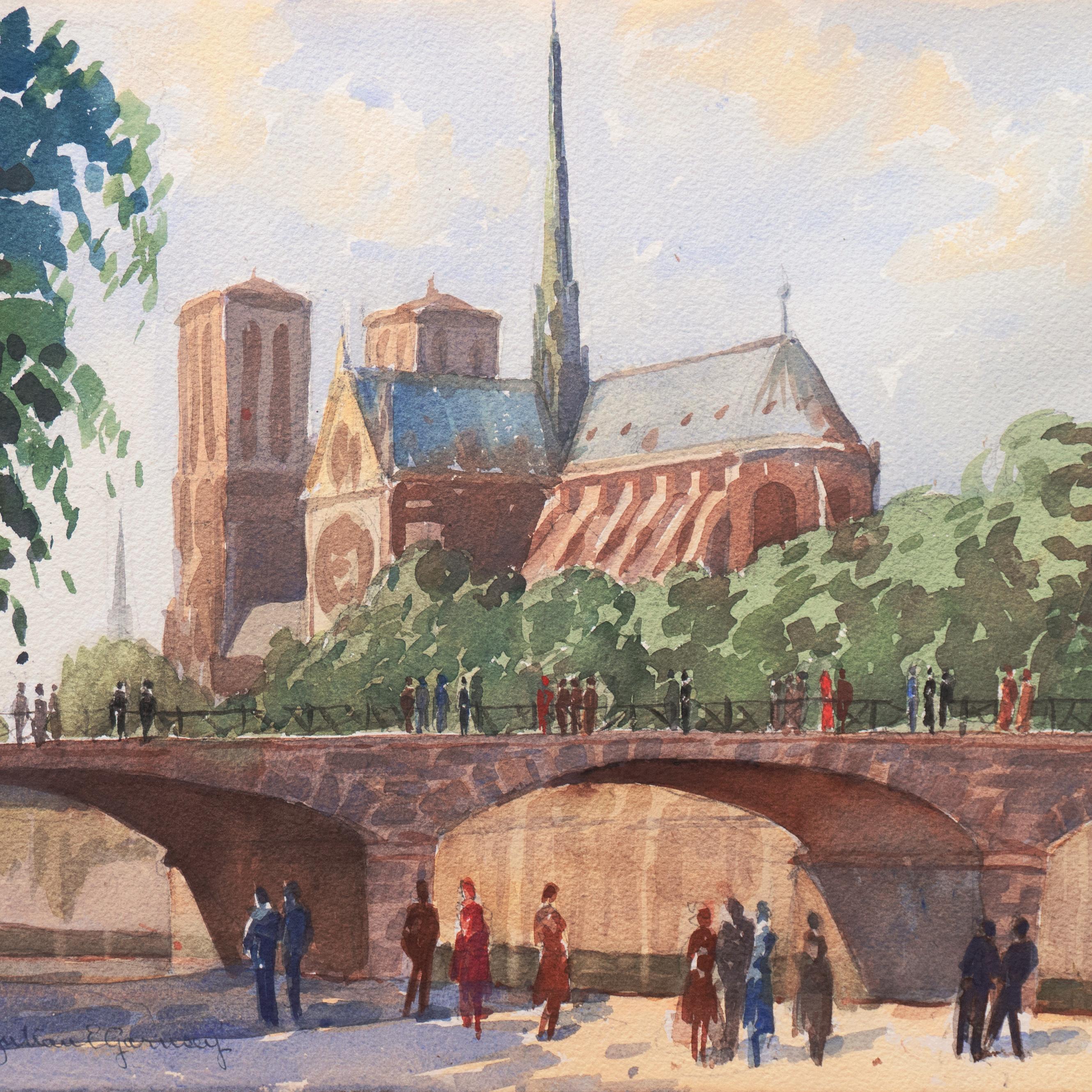 'Paris, Notre-Dame and Pont de l'Archevêché' CAC, ASL President, CWS President - Brown Landscape Art by Julian Garnsey