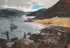 "Estuary at Sunset", Mendocino, Californie, Société américaine d'aquarelle, SWA