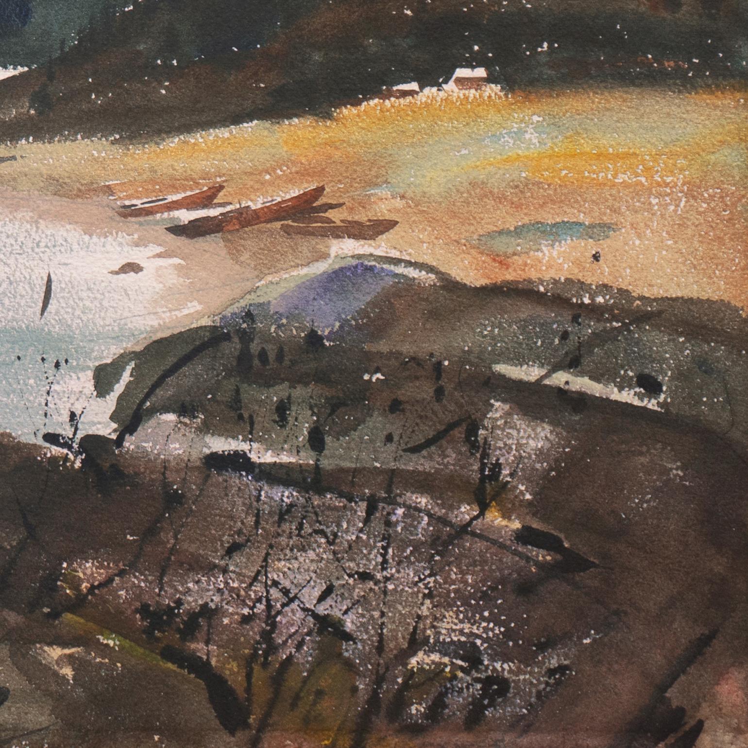 „Estuary at Sunset“, Mendocino, Kalifornien, American Watercolor Society, SWA (Impressionismus), Art, von Vernon Nye