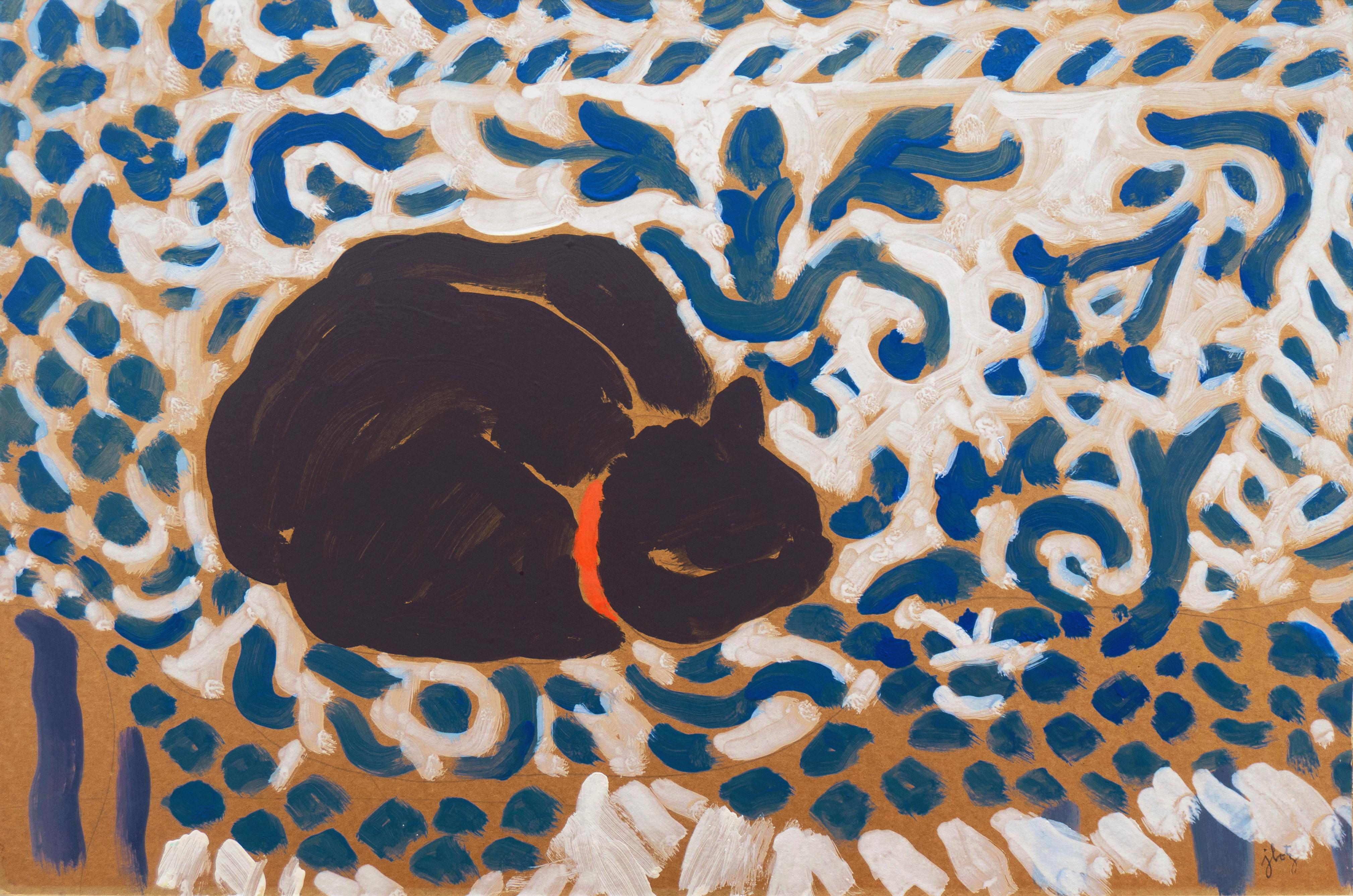 John Botz Animal Art - 'Black Cat Sleeping', California Fauve, Paris, San Francisco, Laguna Beach 